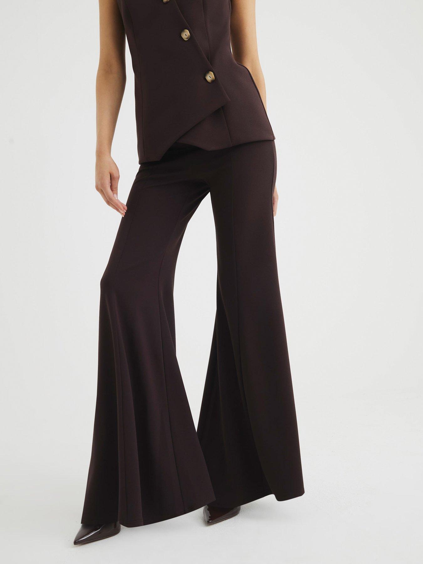 undefined Wide Flare Trousers - Dark Brown