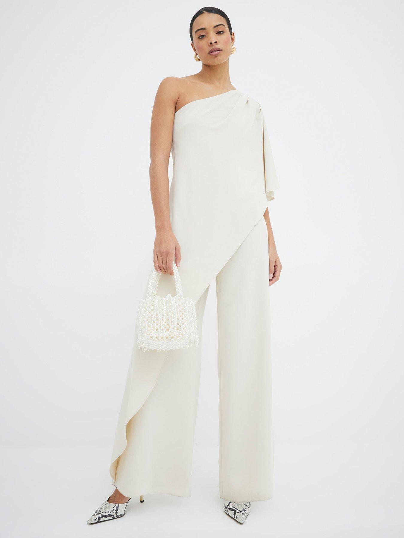 undefined One Shoulder Overlay Jumpsuit - Cream