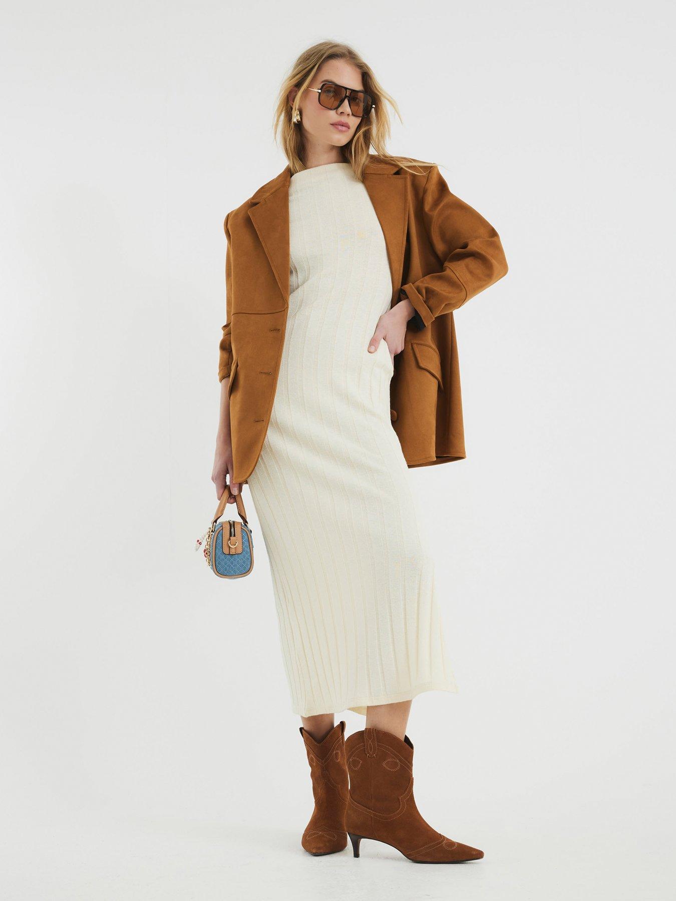 river island ribbed dress River Island Rib Knit Midi Dress In Black - 40% Off