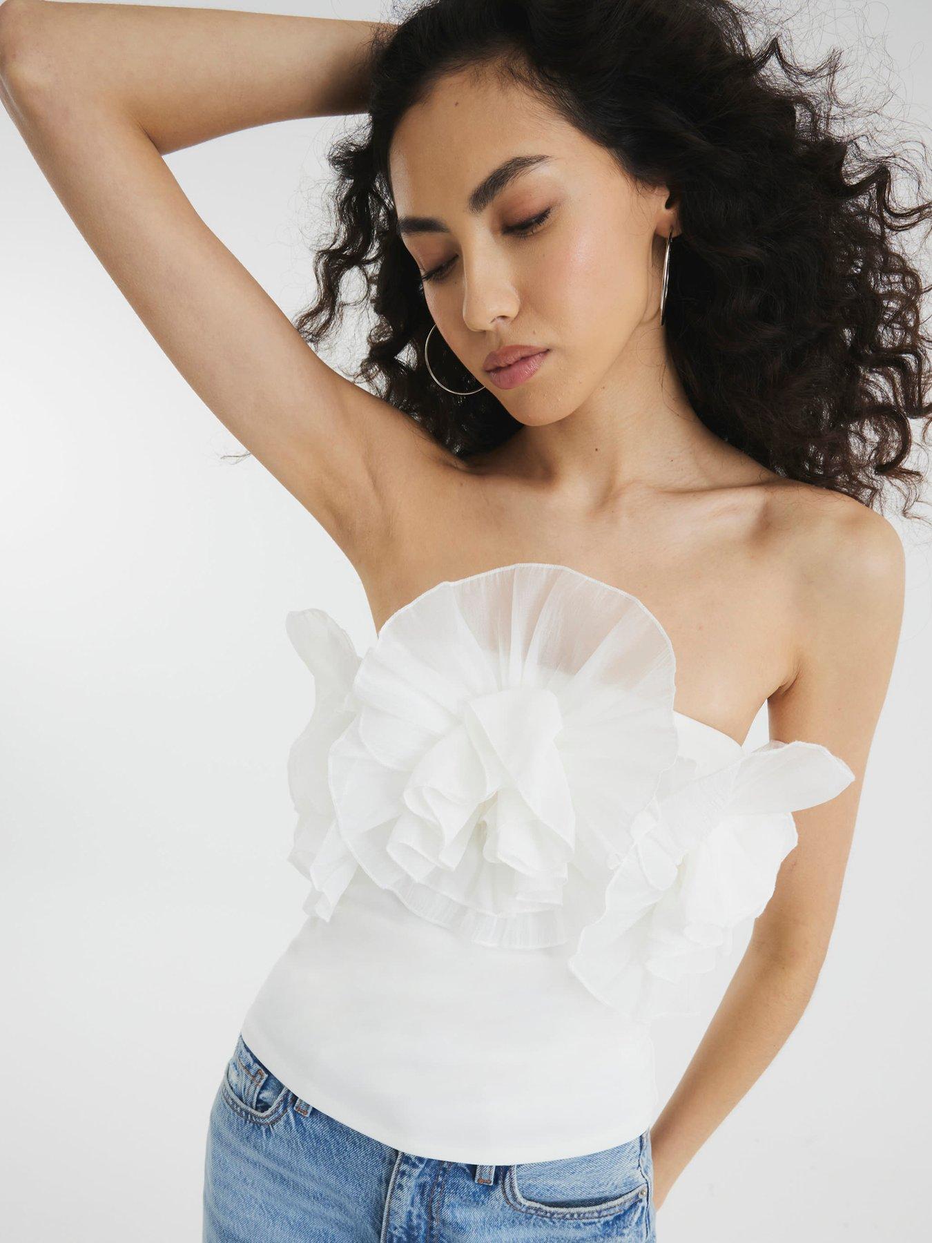 undefined 3D Floral Trim Bandeau - Cream