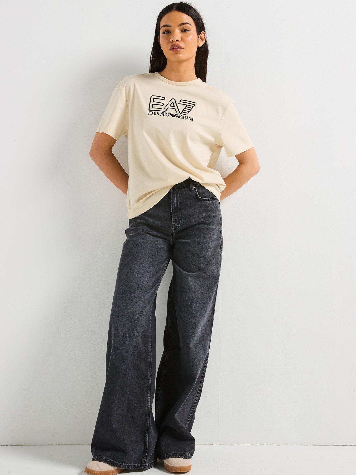  image of ea7-emporio-armani-train-visibility-logo-short-sleeve-t-shirt-beige