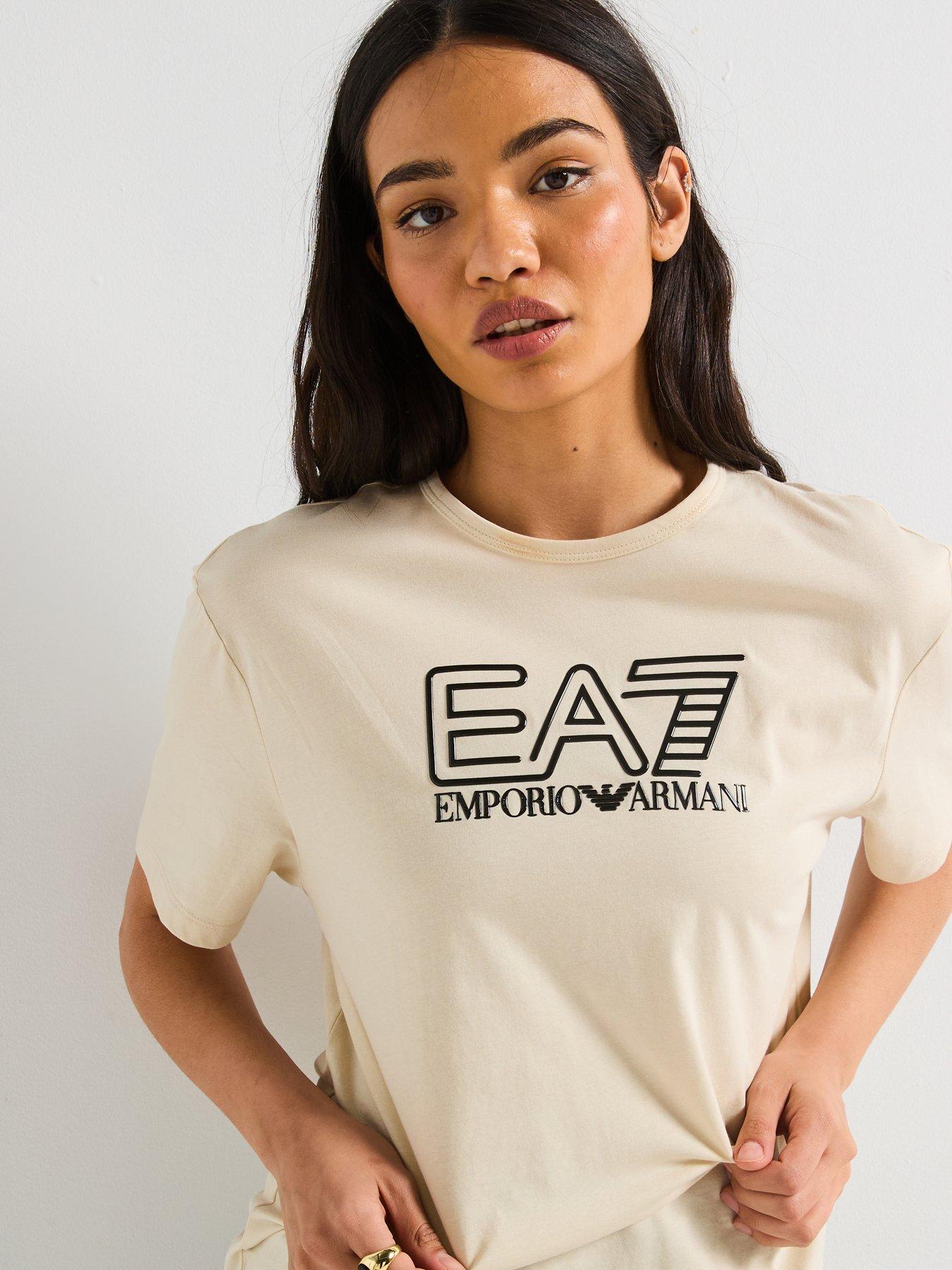  image of ea7-emporio-armani-train-visibility-logo-short-sleeve-t-shirt-beige