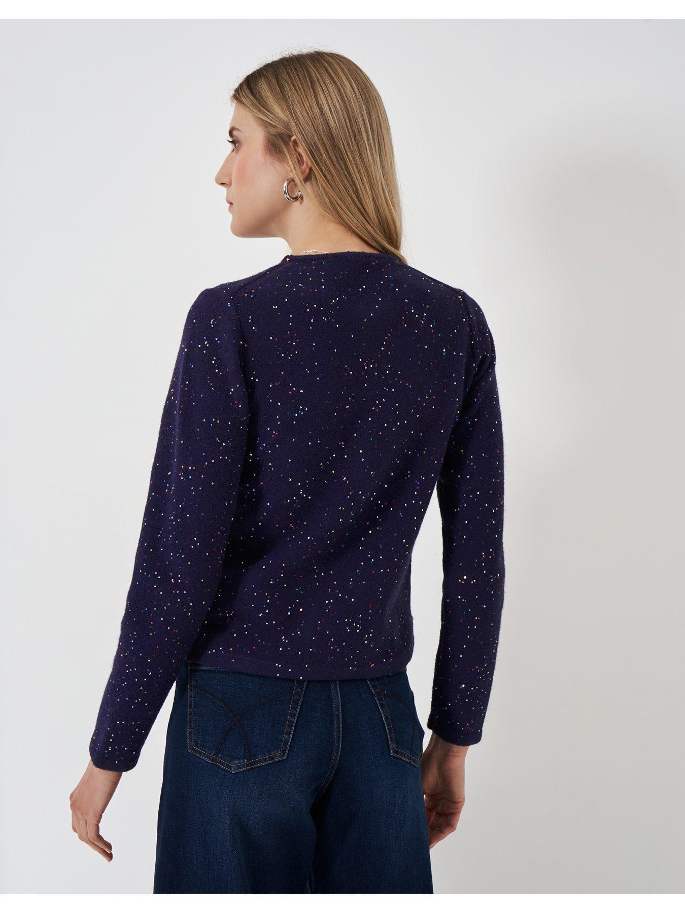  image of crew-clothing-glitterball-knitted-jacket-navy