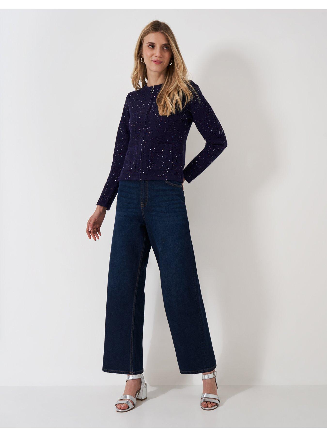  image of crew-clothing-glitterball-knitted-jacket-navy
