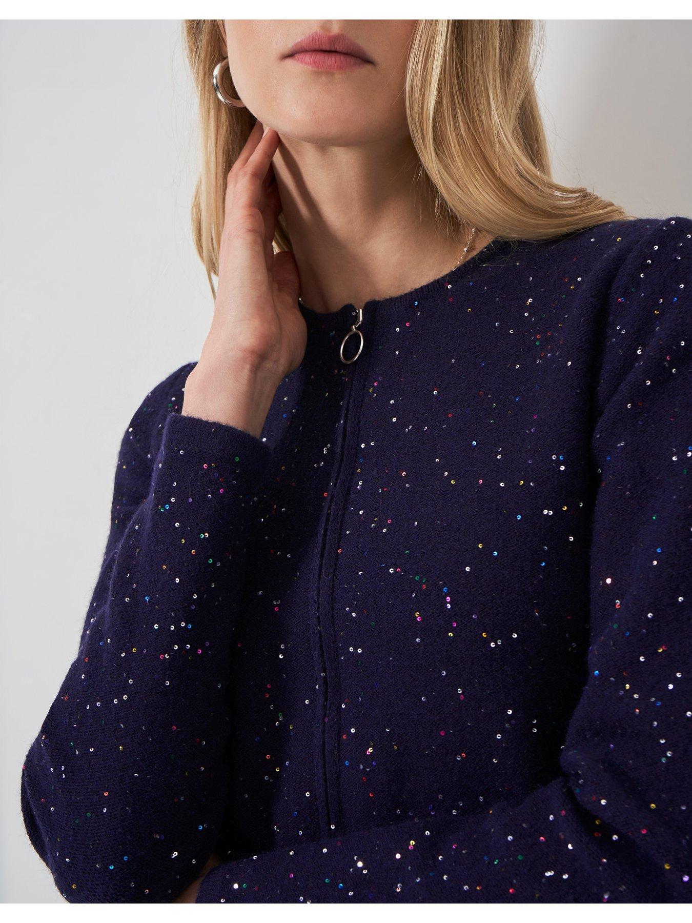  image of crew-clothing-glitterball-knitted-jacket-navy