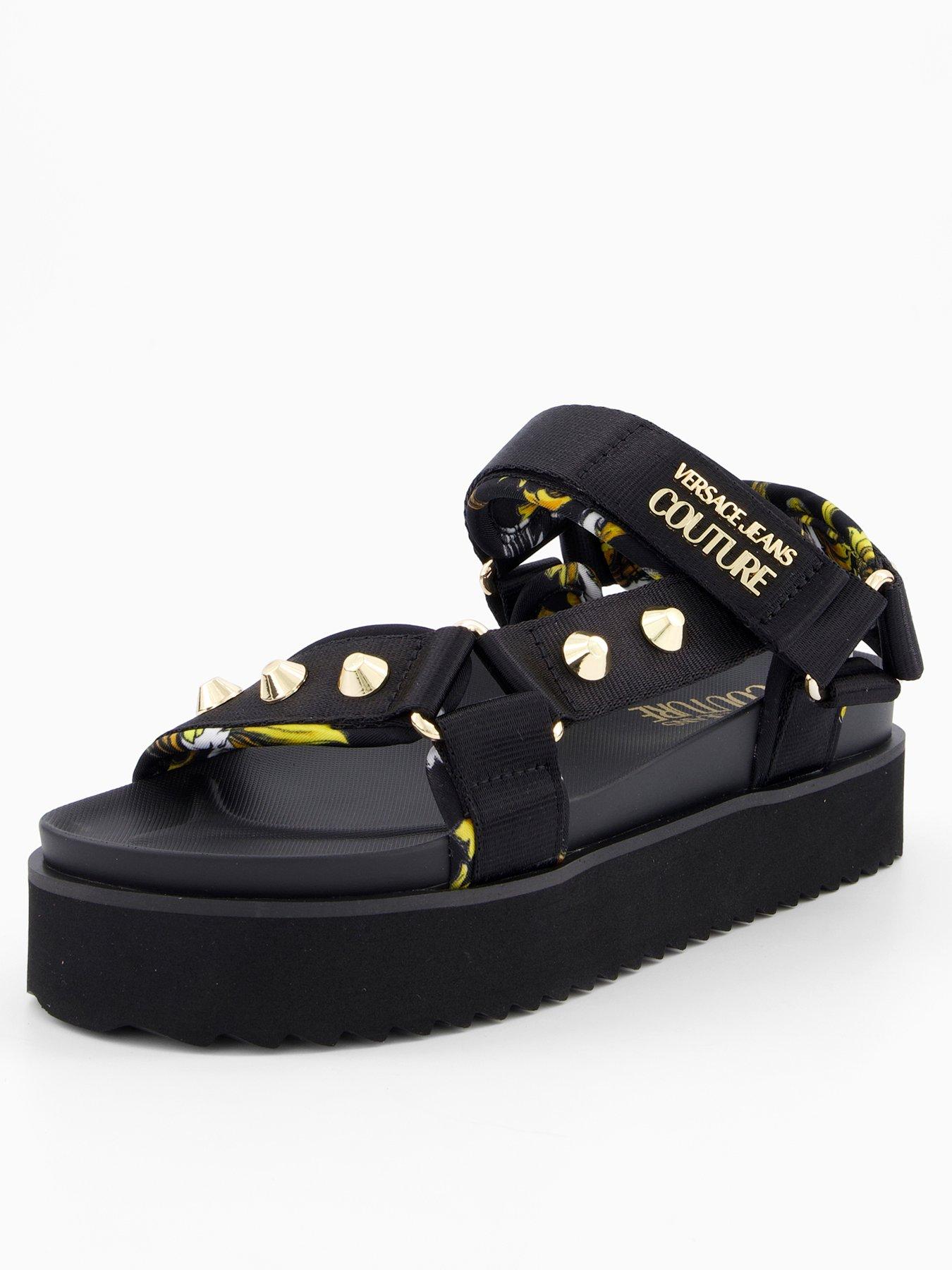 Versace Jeans Couture Ribbon Neoprene Studded Chunky Sandal - Black/Gold