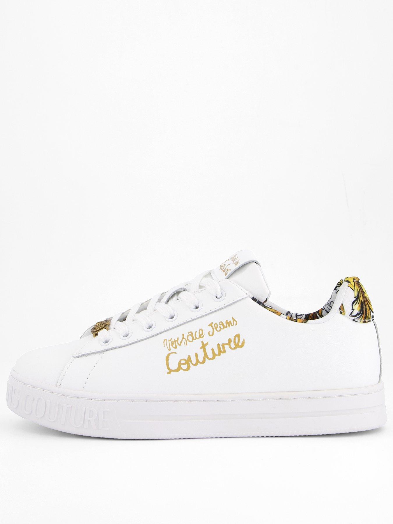 Image 1 of 7 of Versace Jeans Couture Baroque Trim Logo Sneakers - White/Gold