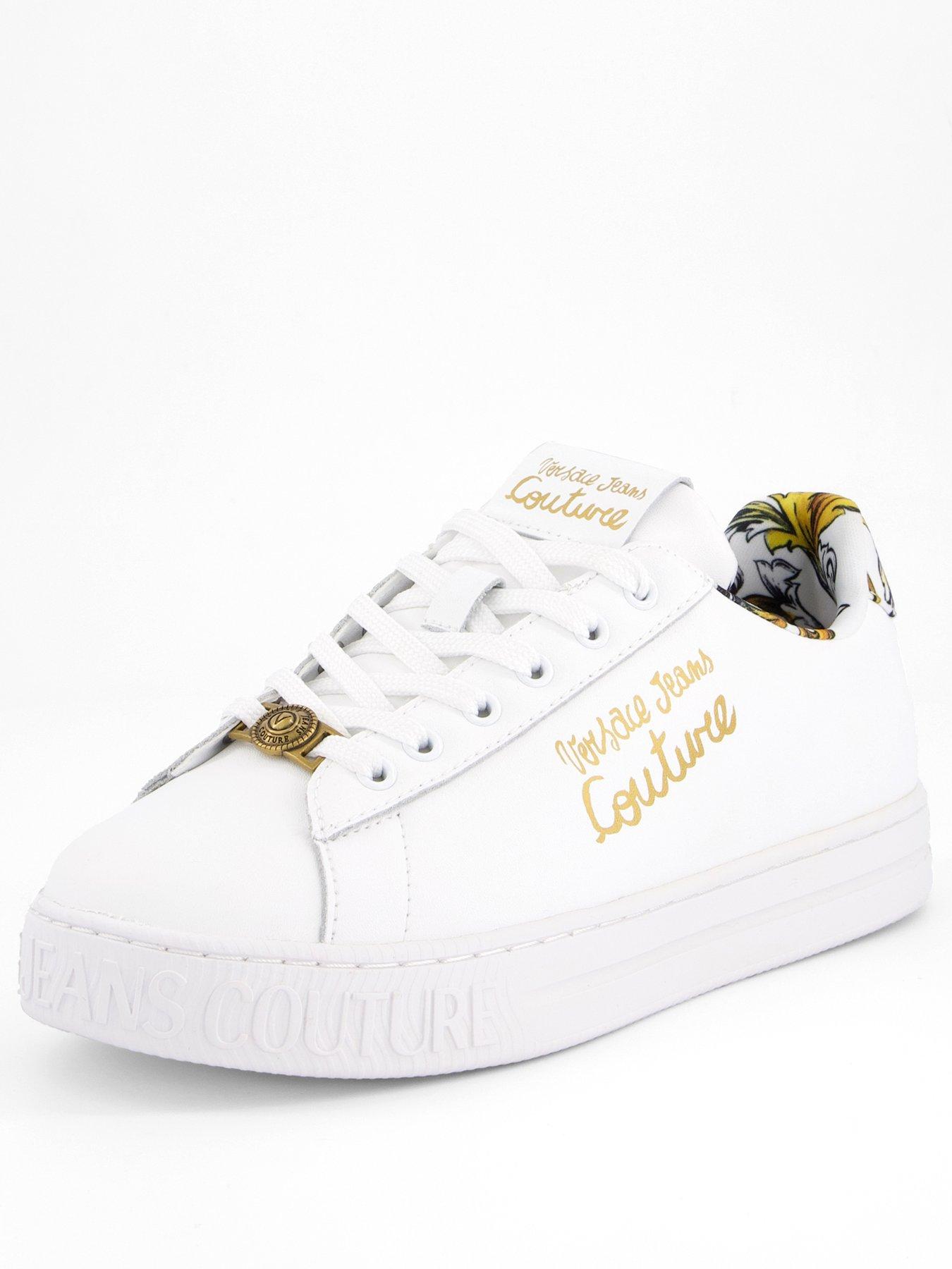 Image 2 of 7 of Versace Jeans Couture Baroque Trim Logo Sneakers - White/Gold