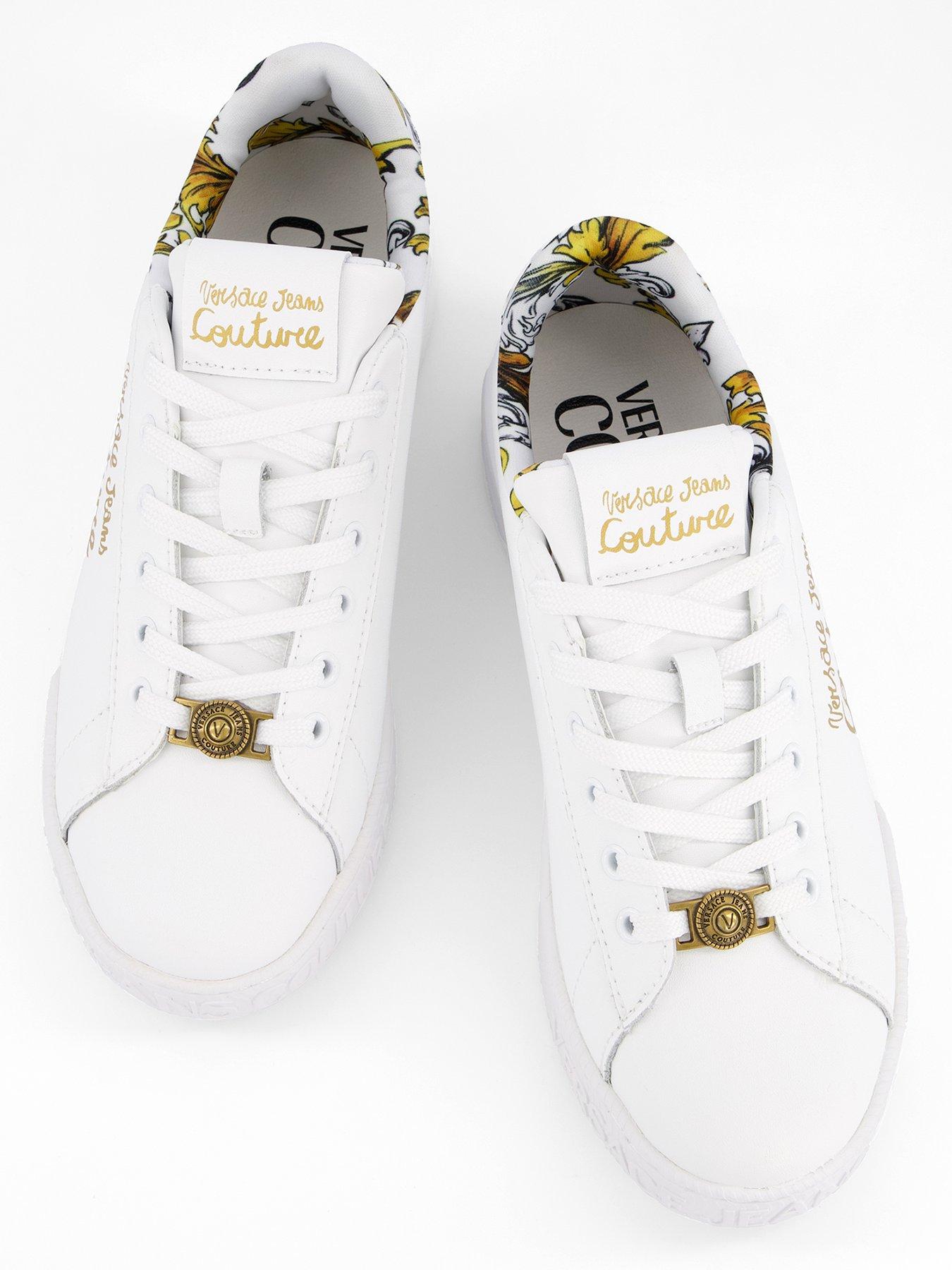 Image 3 of 7 of Versace Jeans Couture Baroque Trim Logo Sneakers - White/Gold
