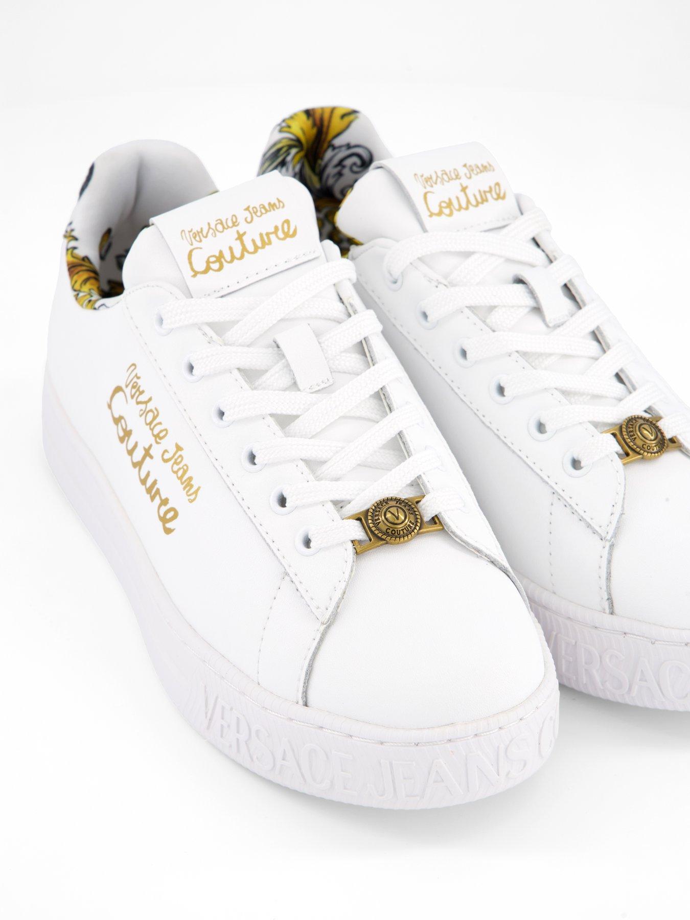 Image 5 of 7 of Versace Jeans Couture Baroque Trim Logo Sneakers - White/Gold