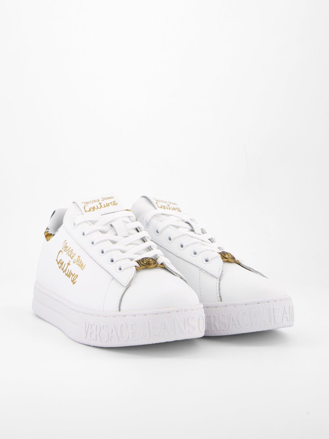 Image 6 of 7 of Versace Jeans Couture Baroque Trim Logo Sneakers - White/Gold