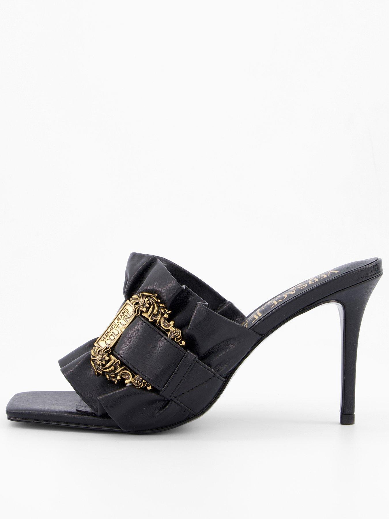 Image 1 of 7 of Versace Jeans Couture Ruffle Buckle Heeled Mules - Black