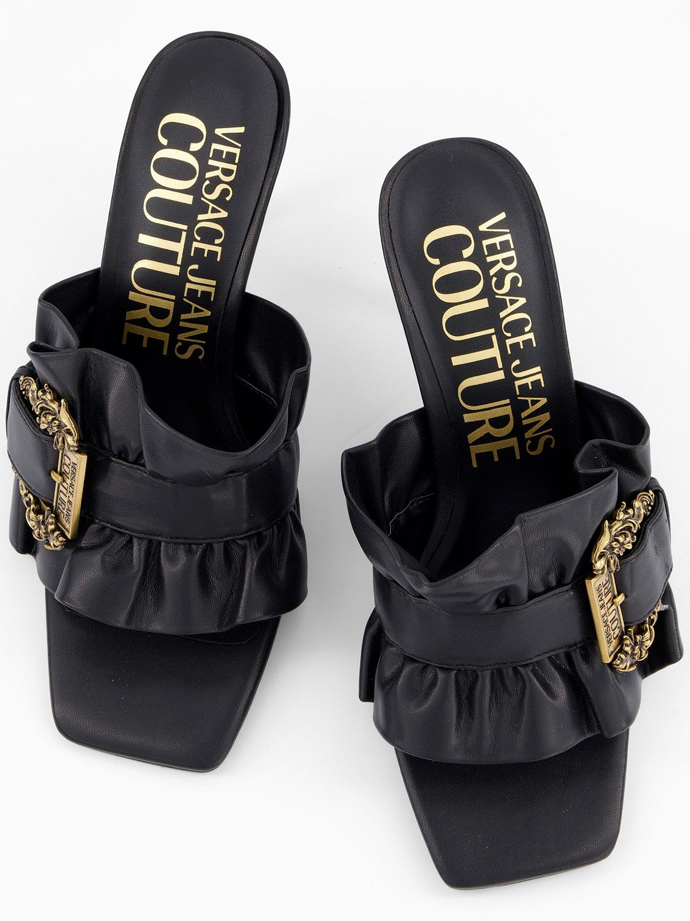 Image 3 of 7 of Versace Jeans Couture Ruffle Buckle Heeled Mules - Black