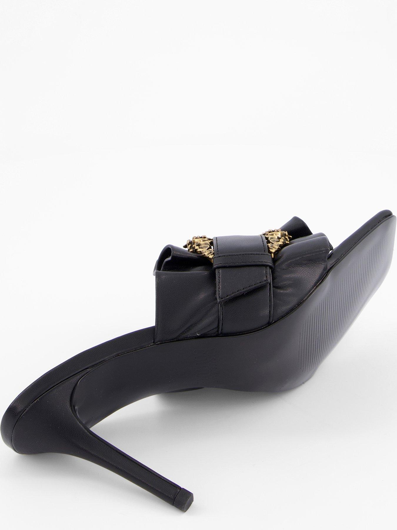 Image 4 of 7 of Versace Jeans Couture Ruffle Buckle Heeled Mules - Black