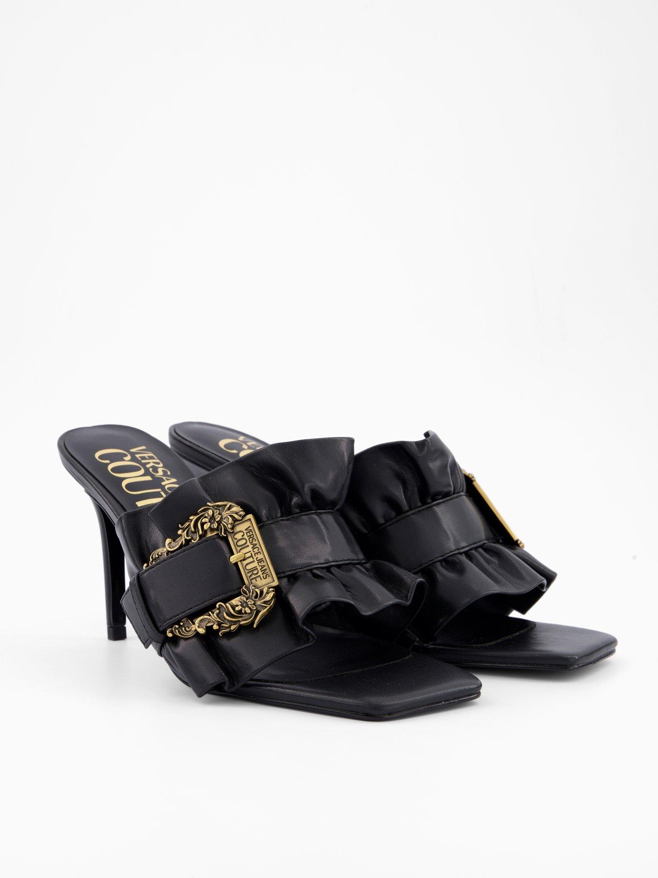 Image 5 of 7 of Versace Jeans Couture Ruffle Buckle Heeled Mules - Black