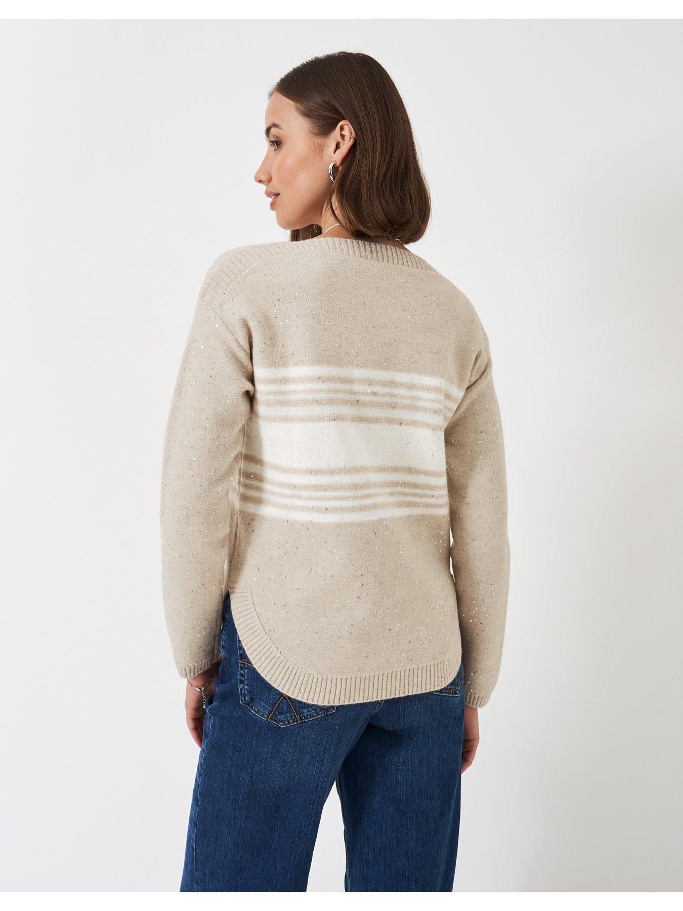  image of crew-clothing-sequin-jumper-with-curved-hem-beige