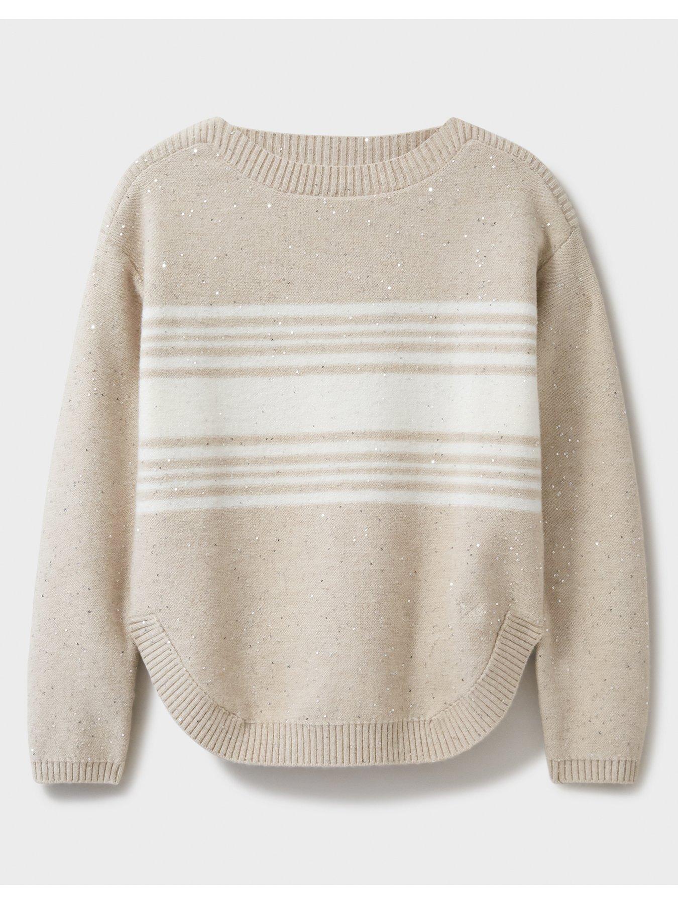  image of crew-clothing-sequin-jumper-with-curved-hem-beige