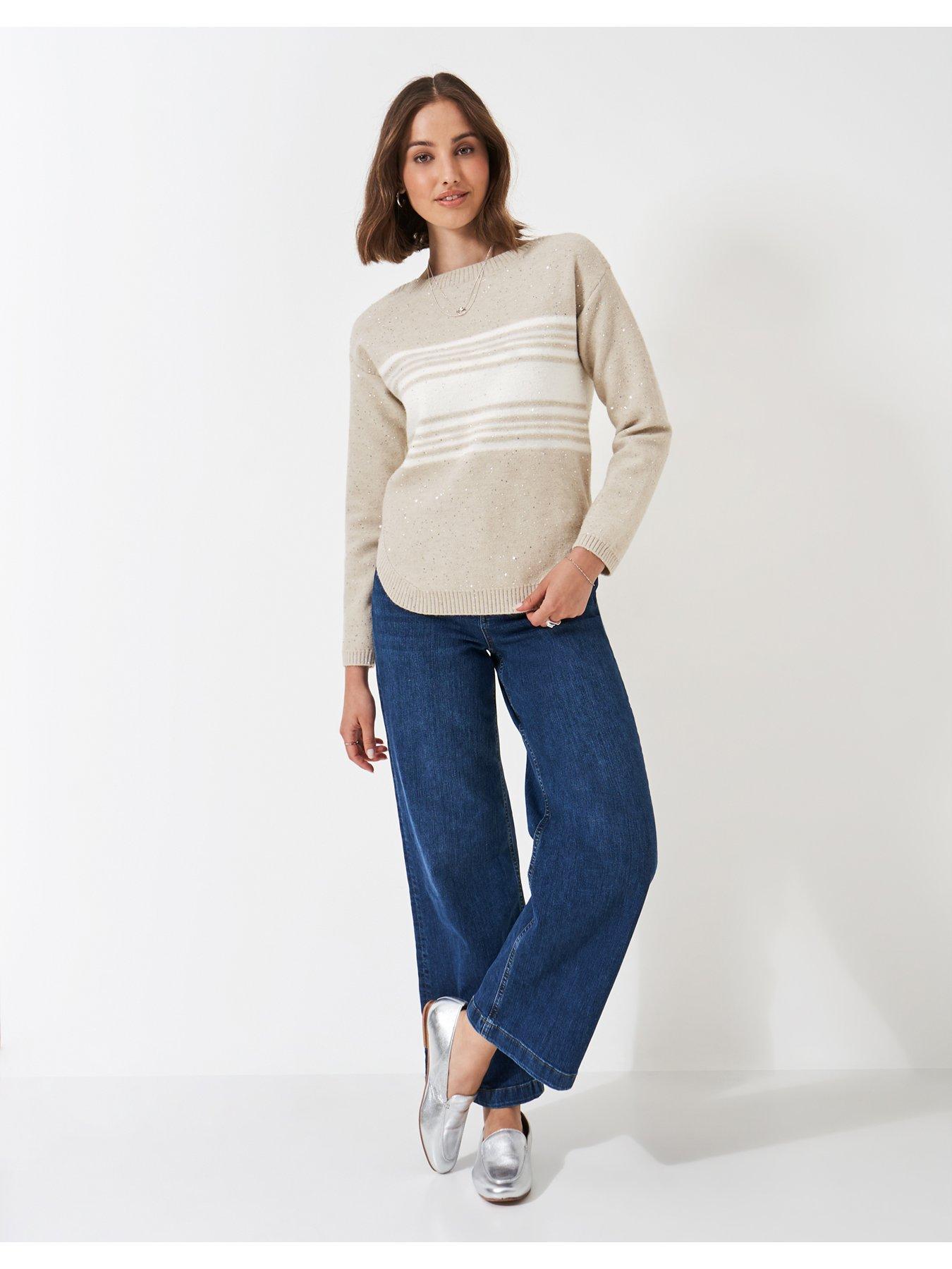  image of crew-clothing-sequin-jumper-with-curved-hem-beige