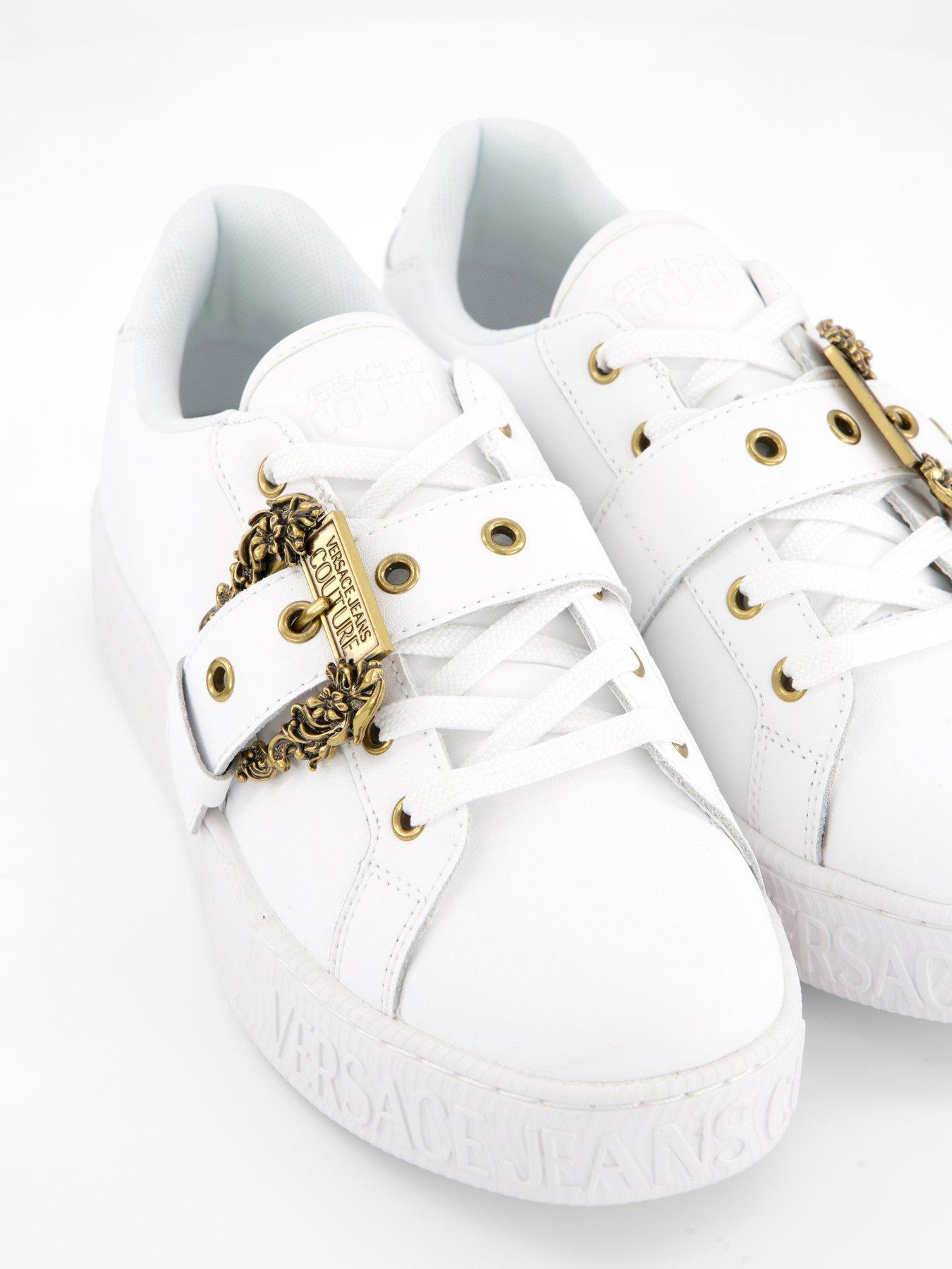  image of versace-jeans-couture-buckle-detail-sneakers-white