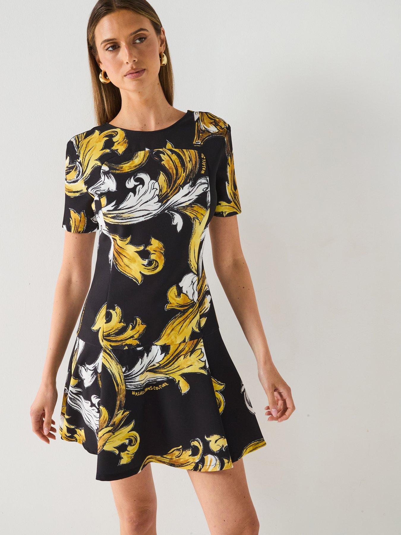 Versace Jeans Couture Macro Baroque Print Skater Dress - Black