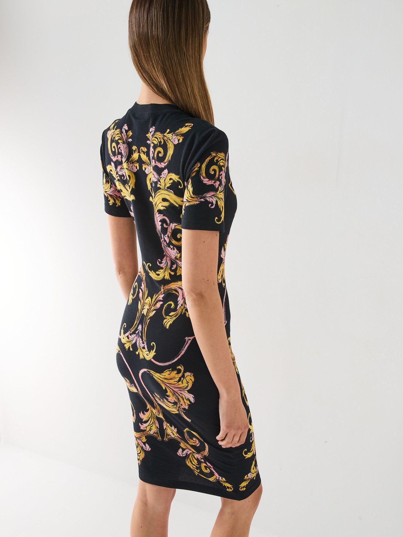 Image 2 of 6 of Versace Jeans Couture Marco Baroque T-Shirt Dress - Black