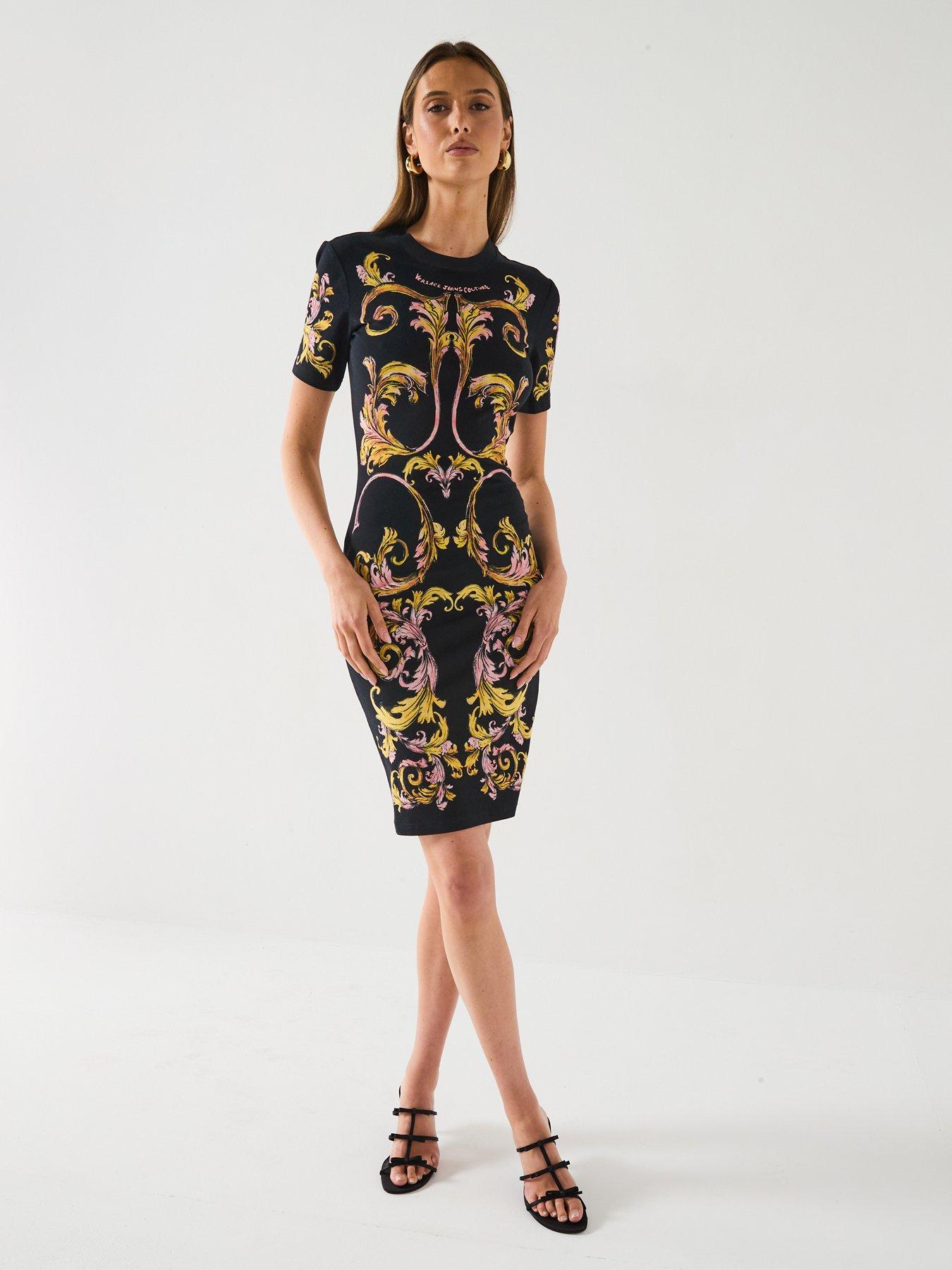 Image 3 of 6 of Versace Jeans Couture Marco Baroque T-Shirt Dress - Black