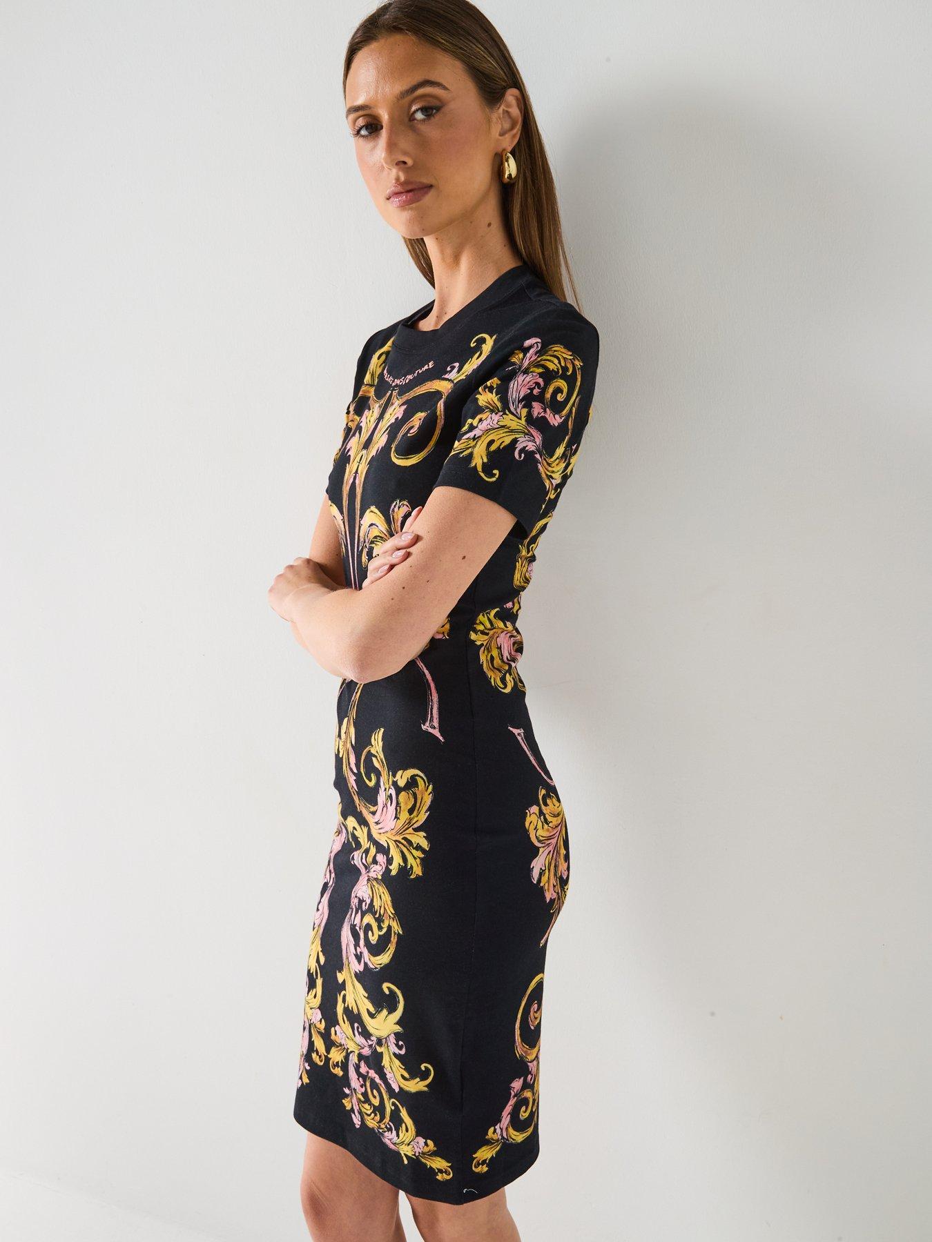 Image 4 of 6 of Versace Jeans Couture Marco Baroque T-Shirt Dress - Black