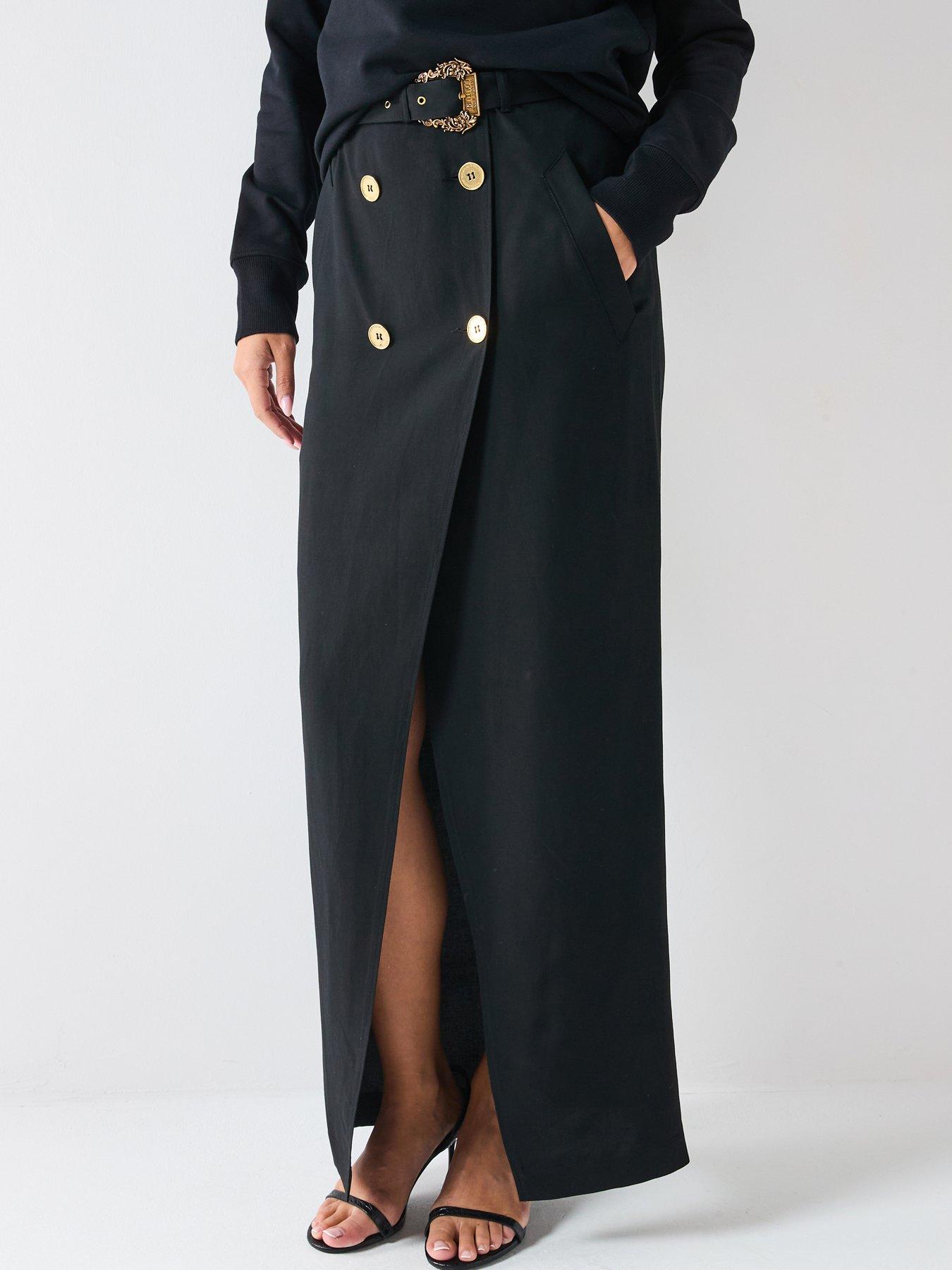  image of versace-jeans-couture-buckle-trench-pencil-skirt-black