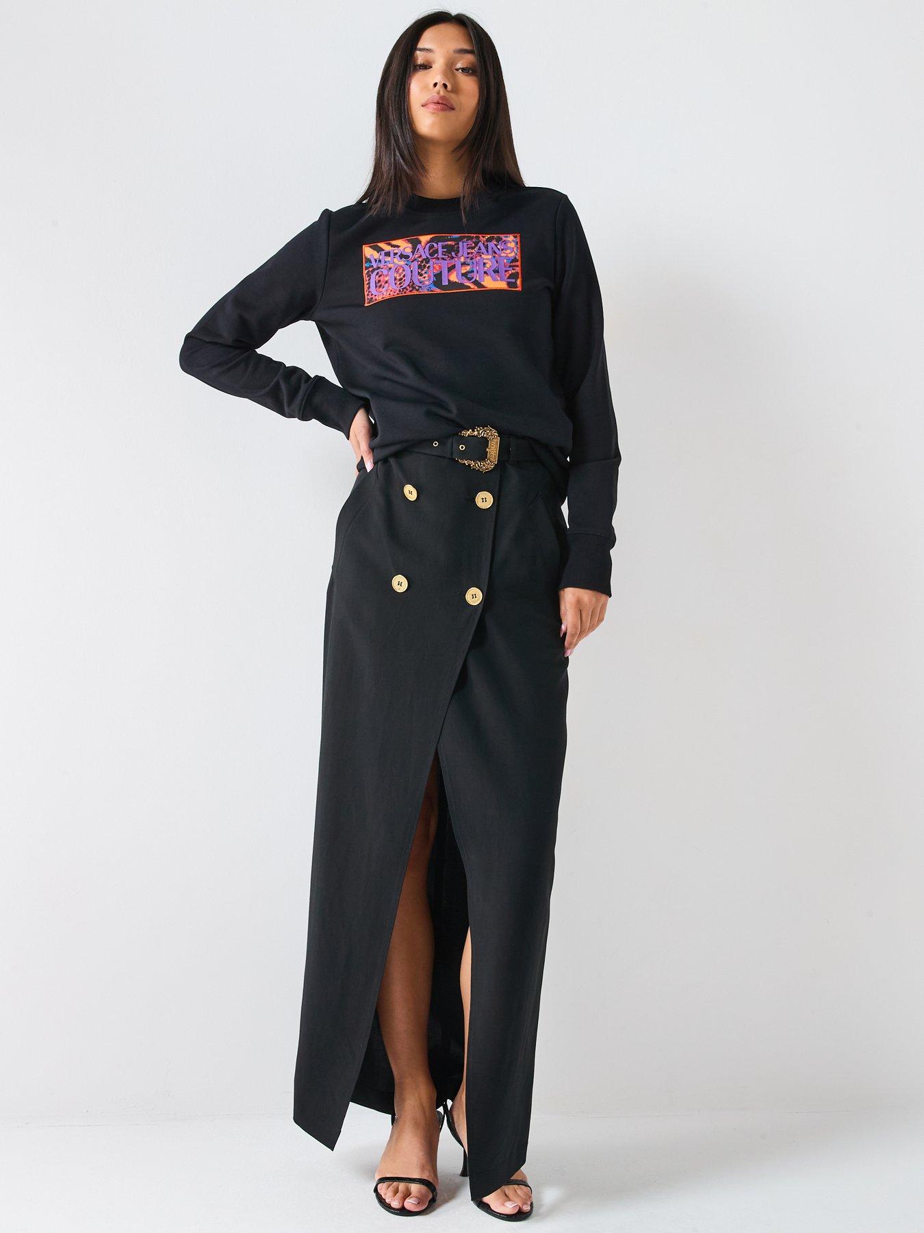  image of versace-jeans-couture-buckle-trench-pencil-skirt-black