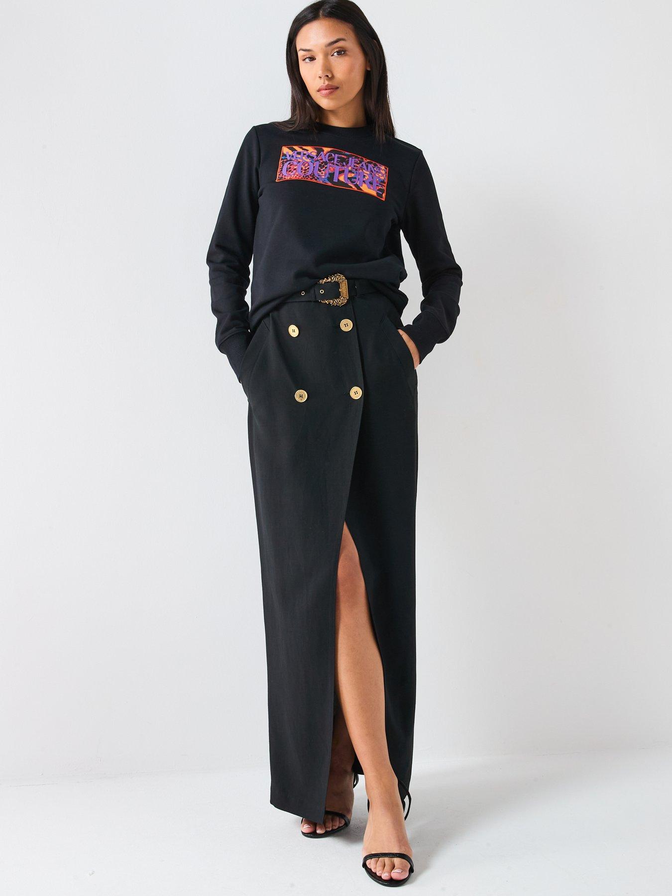  image of versace-jeans-couture-buckle-trench-pencil-skirt-black