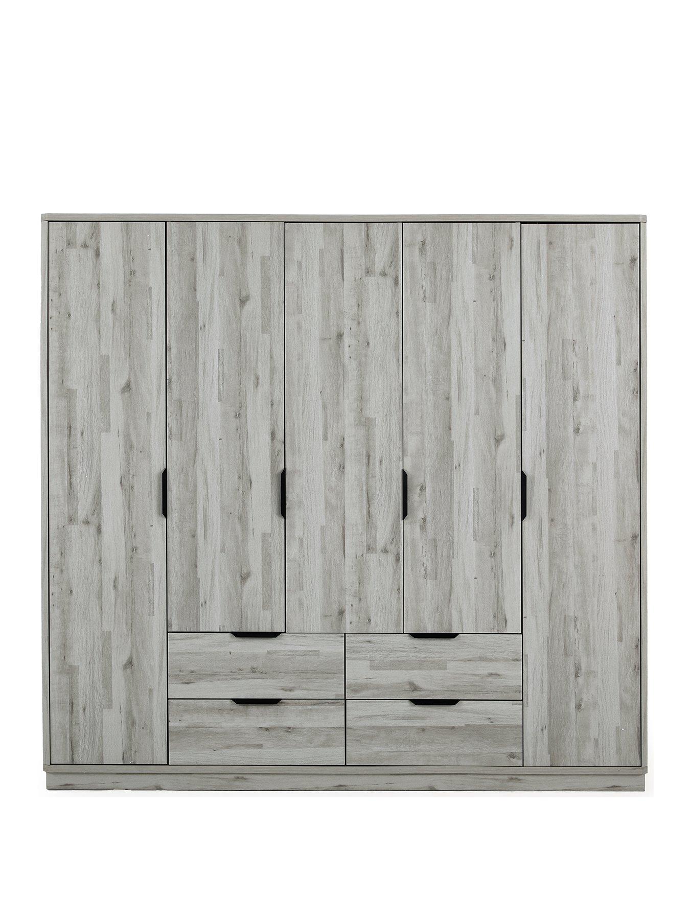 stillFront image of very-home-harlem-5-door-4-drawer-wardrobe-grey-oak-effect-fscreg-certified