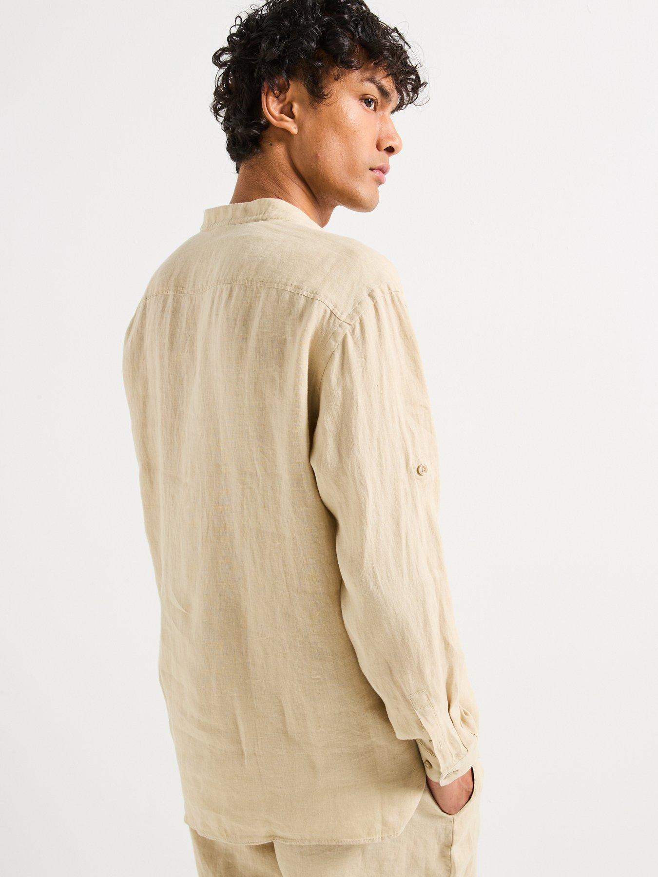  image of boss-c-cory-relaxed-fit-collarless-linen-shirt-light-beige