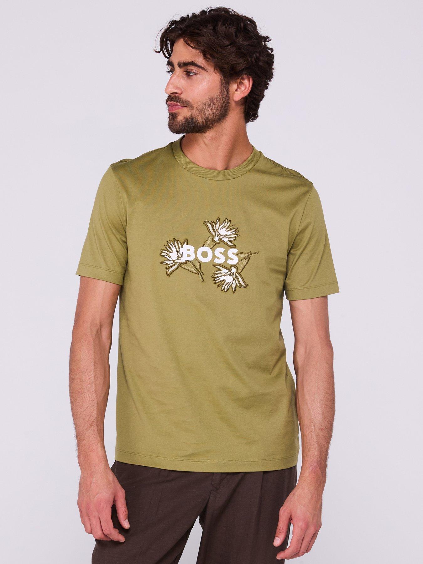BOSS C-Thompson 121 Embroidered Floral Regular Fit T-Shirt - Medium Green