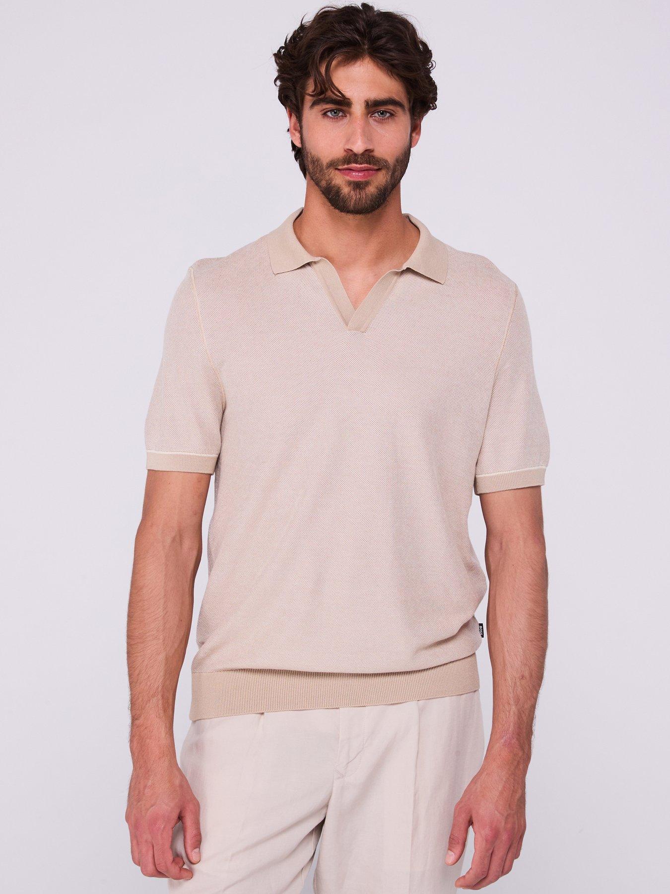 BOSS H-Jianluca Regular Fit Pique Buttonless Polo - Beige