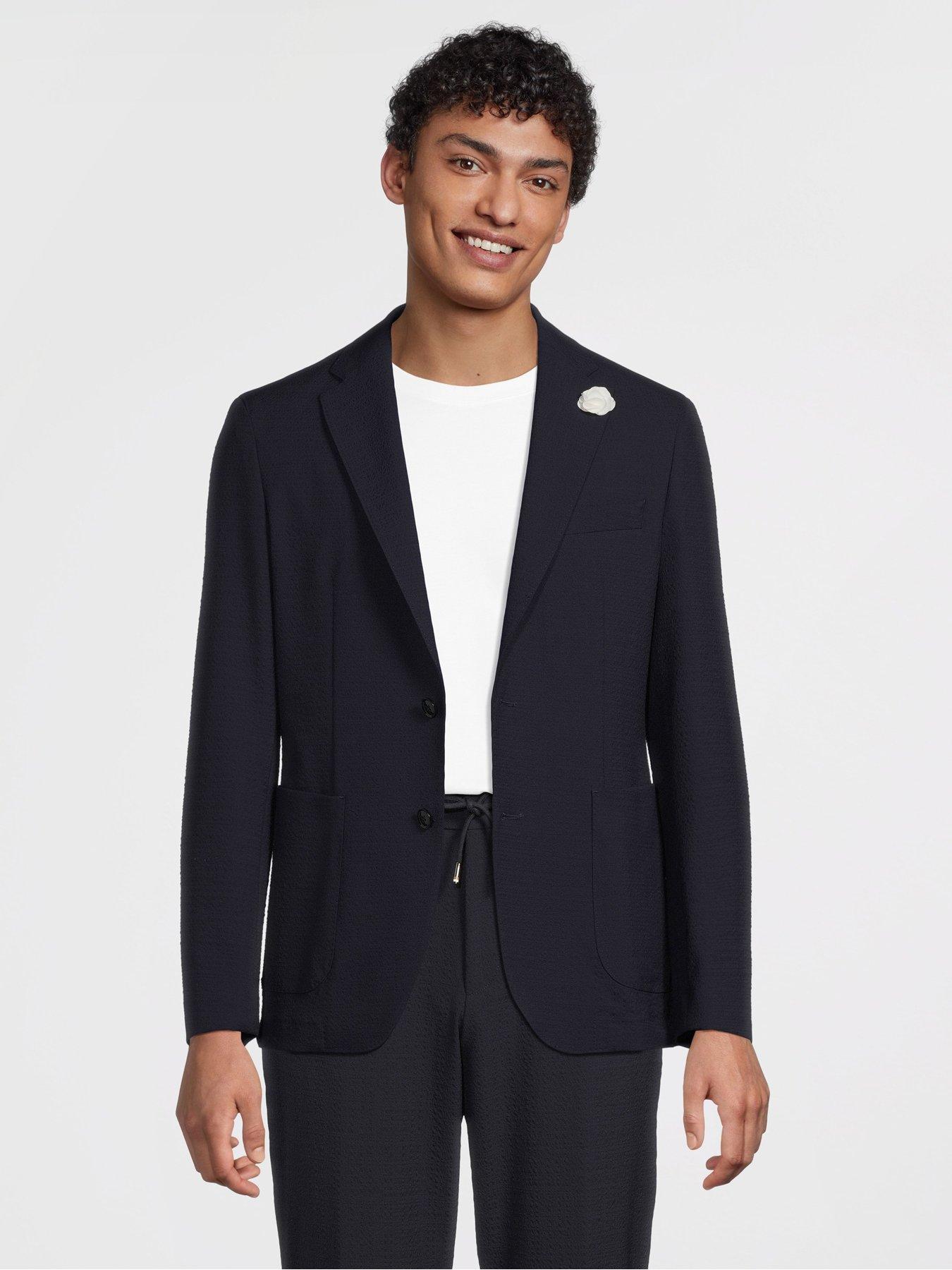 BOSS C-hanry-252 Slim Fit Seersucker Jacket-navy