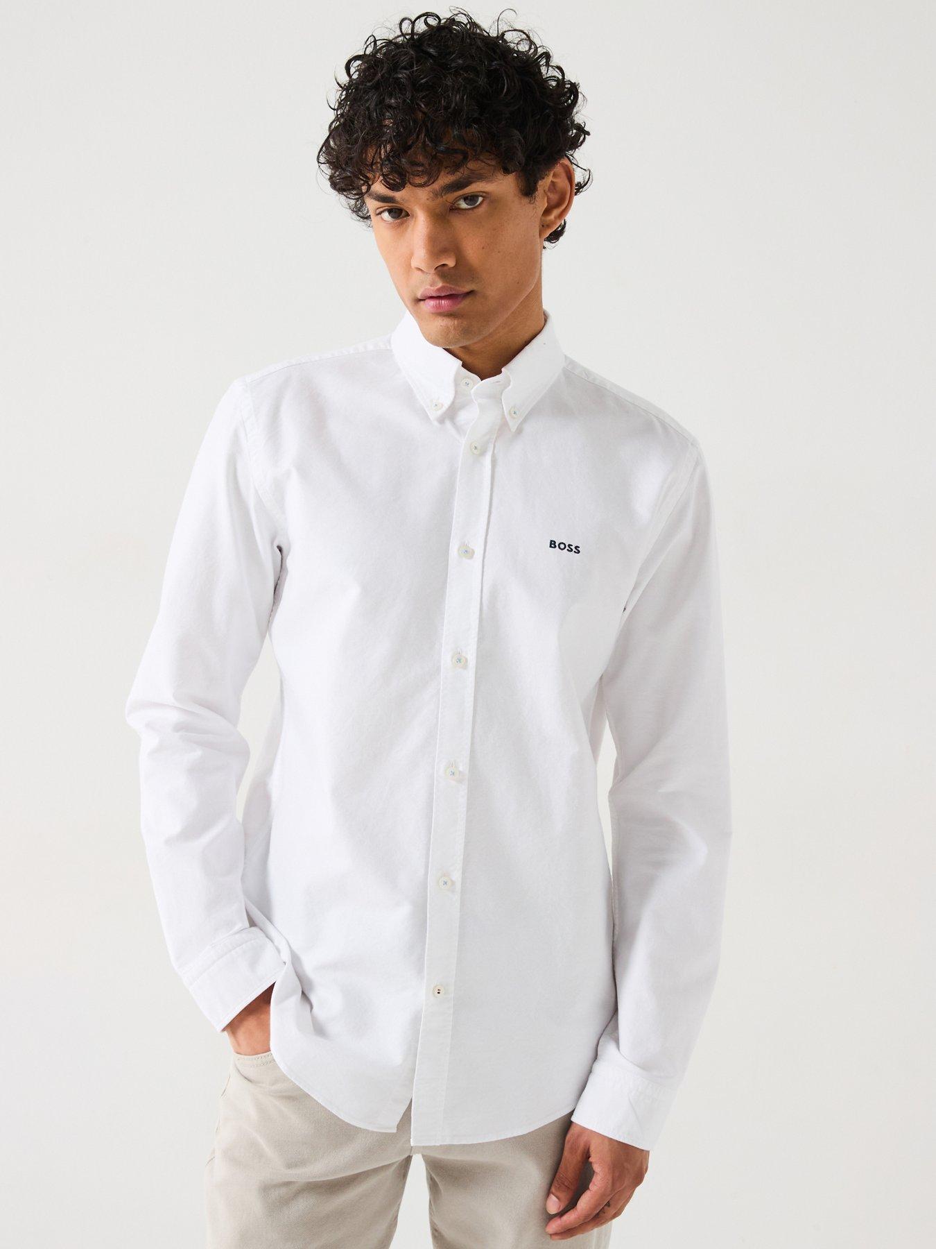  image of boss-roan-slim-fit-button-down-logo-oxford-shirt--white
