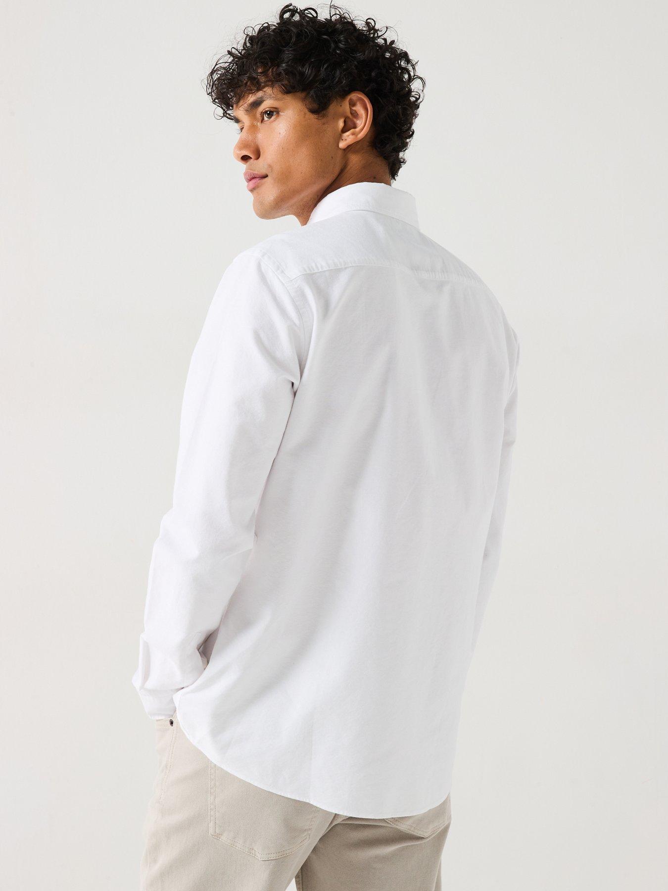  image of boss-roan-slim-fit-button-down-logo-oxford-shirt--white