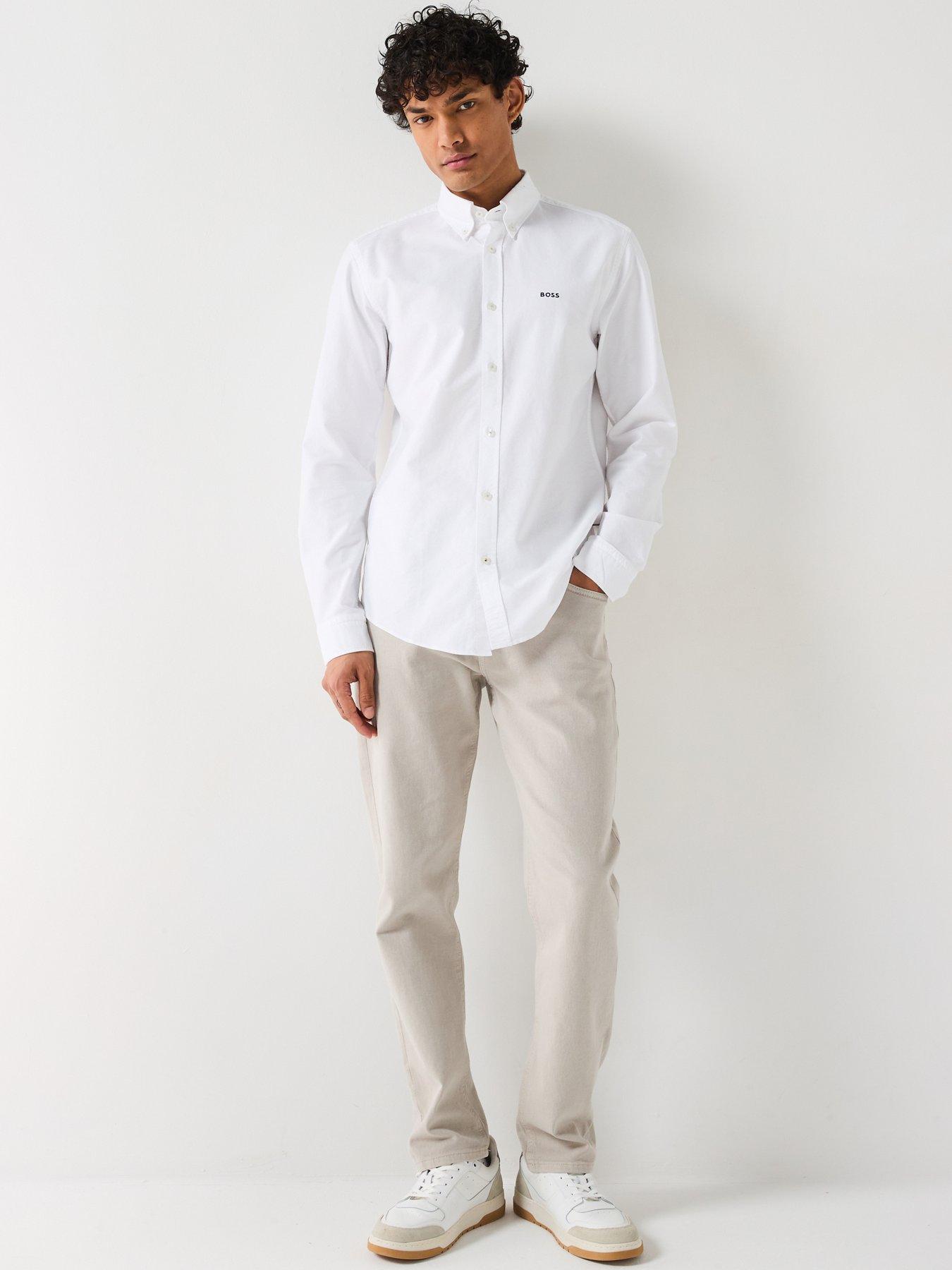  image of boss-roan-slim-fit-button-down-logo-oxford-shirt--white