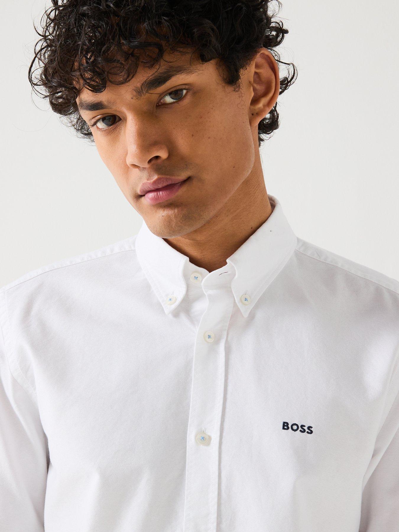  image of boss-roan-slim-fit-button-down-logo-oxford-shirt--white