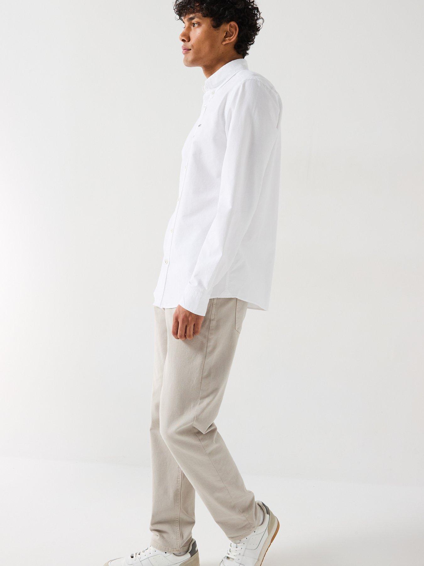  image of boss-roan-slim-fit-button-down-logo-oxford-shirt--white