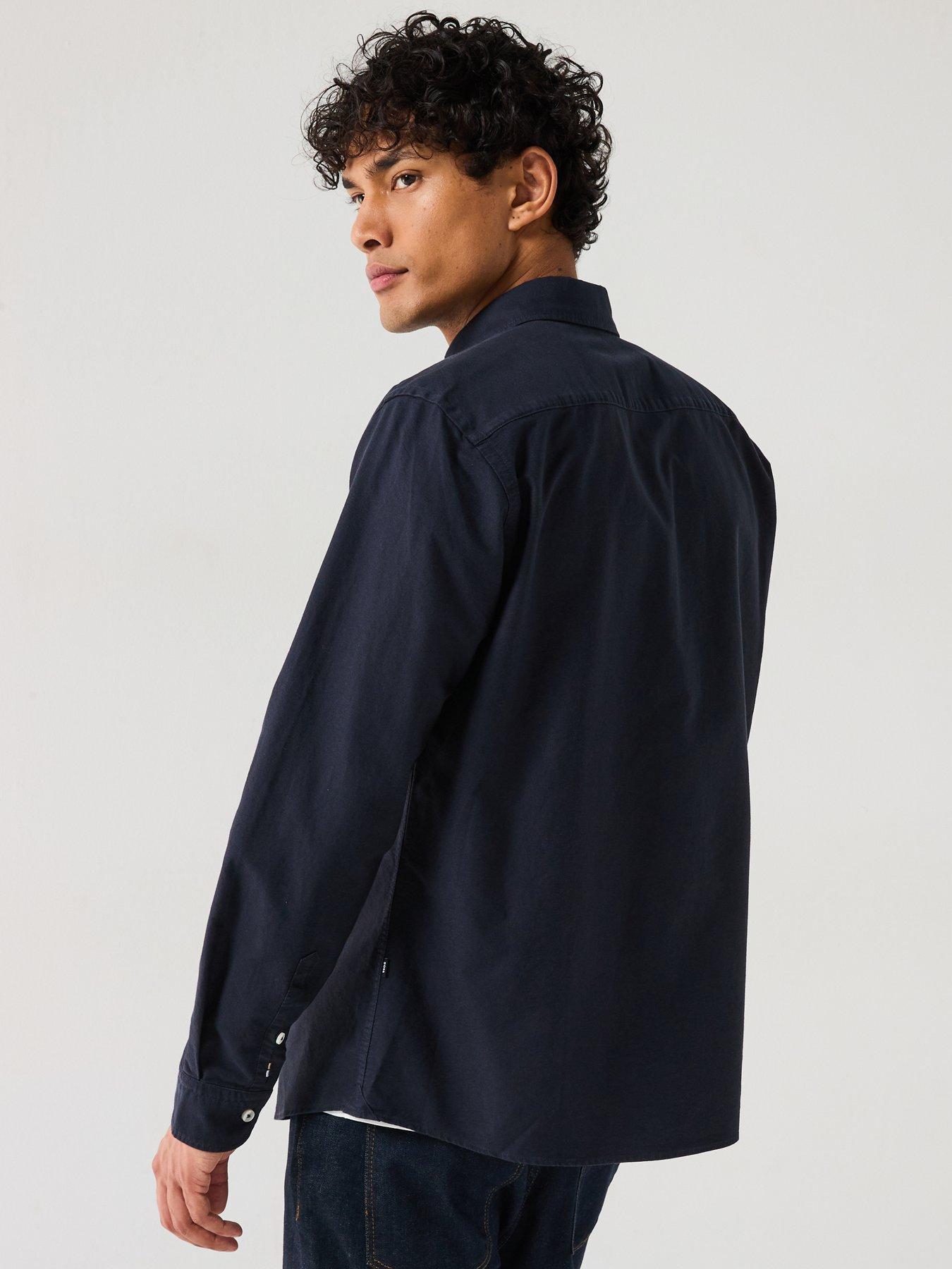 stillFront image of boss-roan-slim-fit-button-down-logo-oxford-shirt--navy