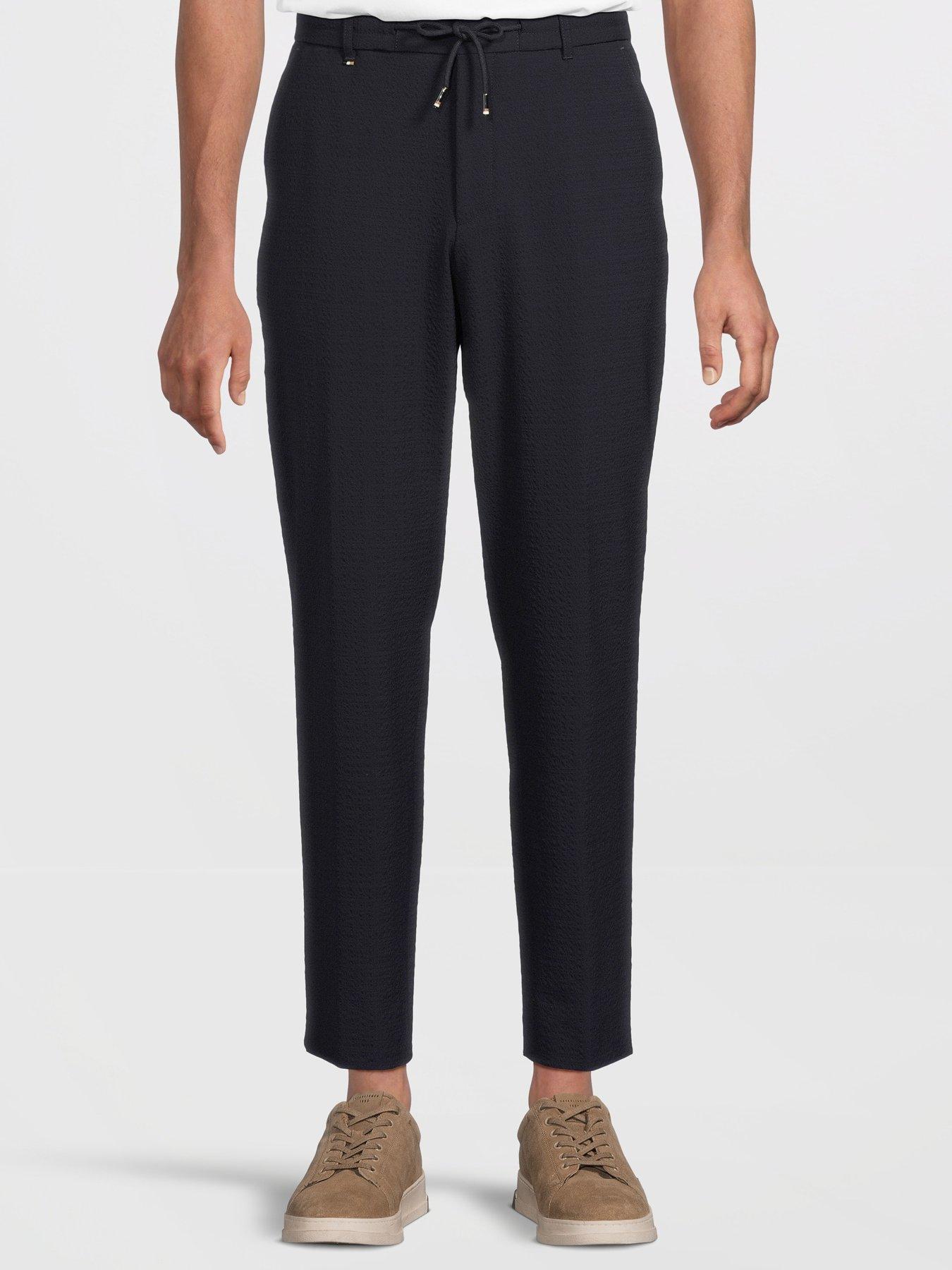 BOSS C-perin 252 Tapered Fit Seersucker Trousers-navy