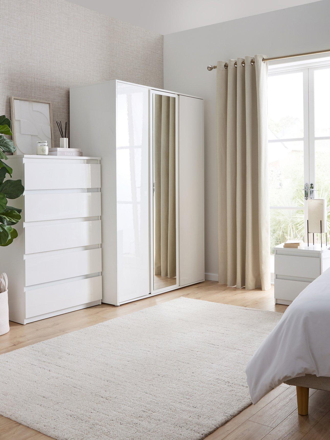 Very Home Layton 3 Piece Gloss Package - 3 Door Mirrored Wardrobe, 5 Drawer Chest and 2 Drawer Bedside Chest - FSC® Certified