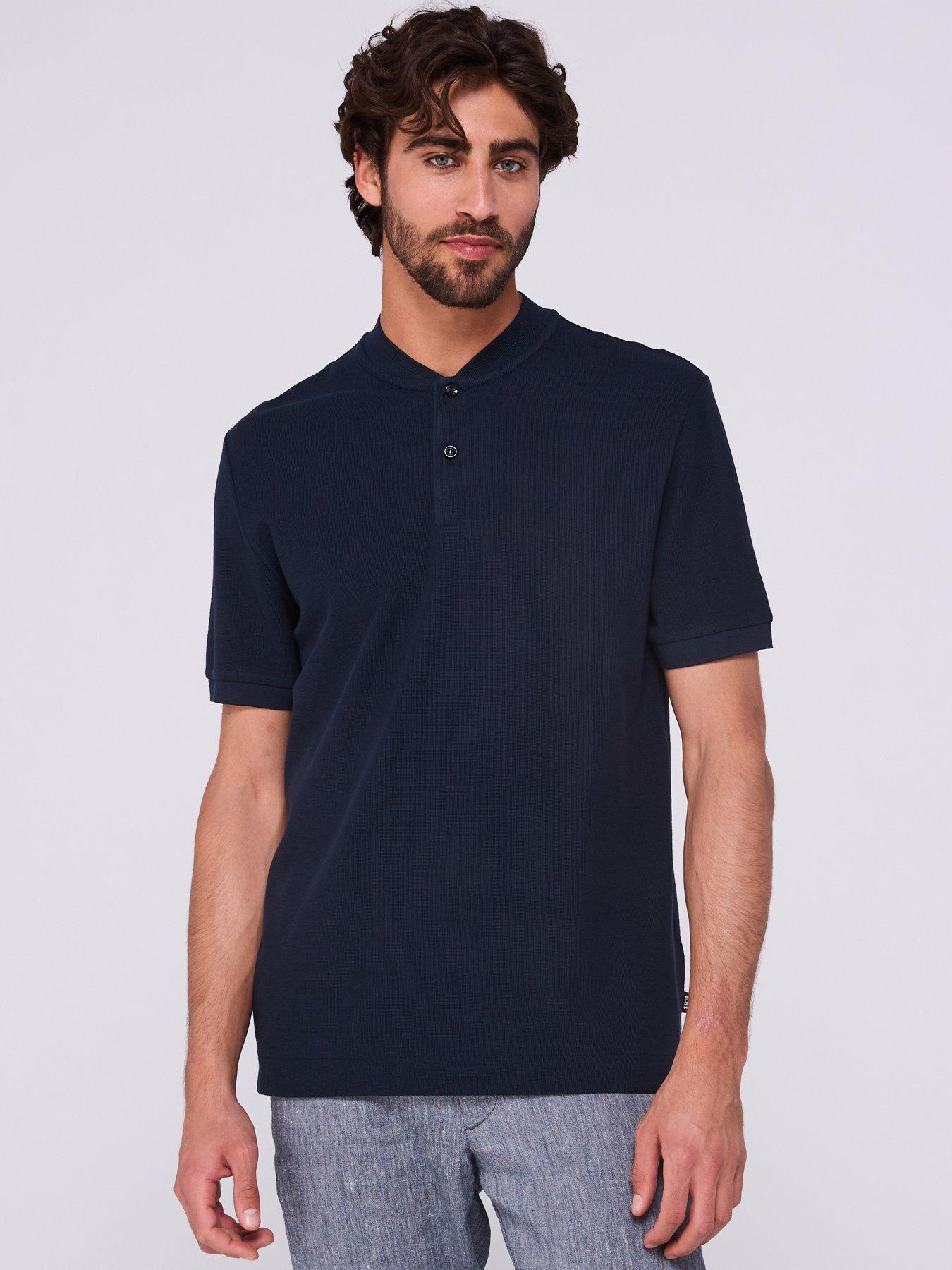 undefined H-Pratt 120 Regular Fit Collarless Polo Shirt - Navy