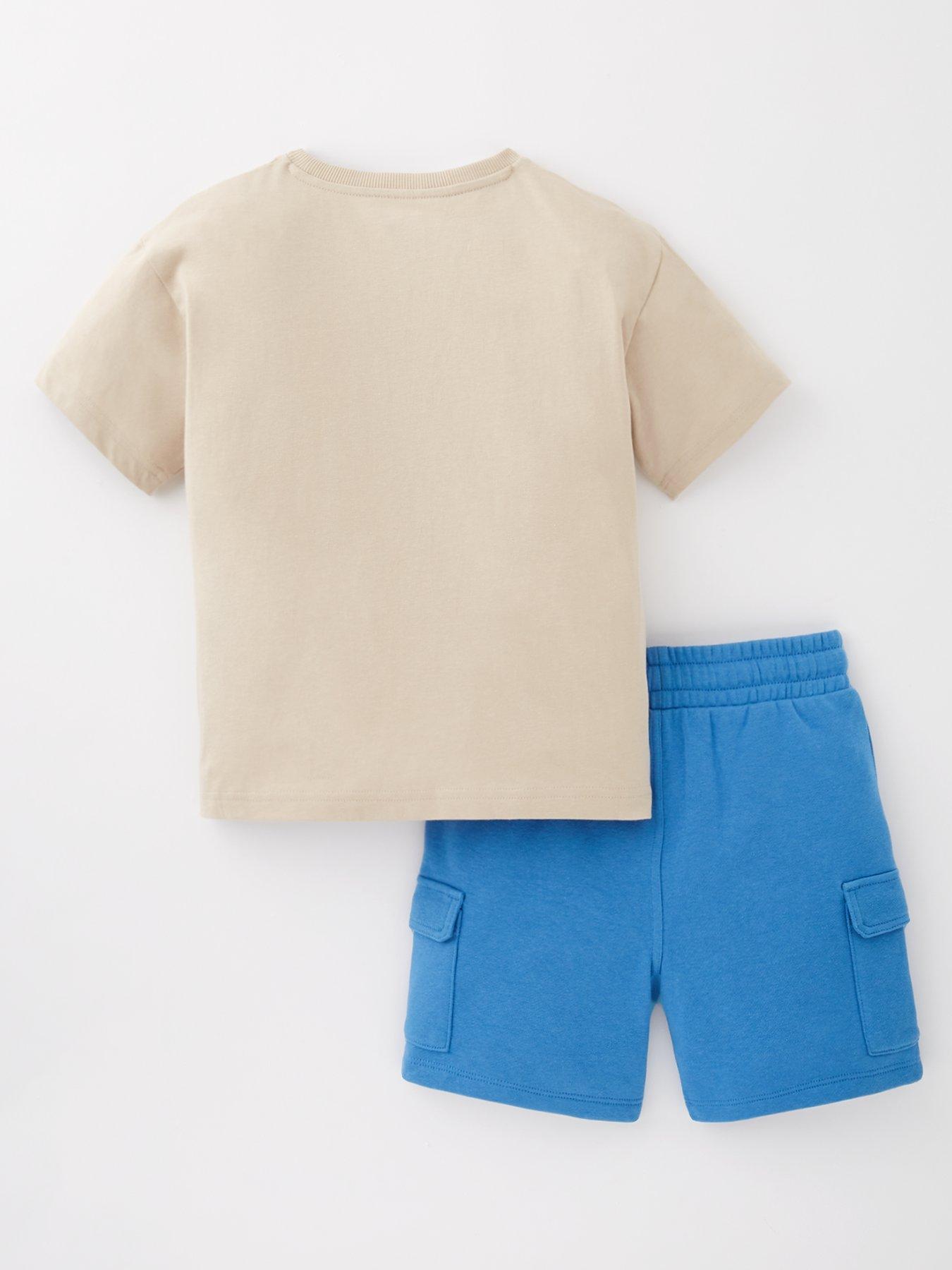 back image of mini-v-by-very-boys-boucle-chest-graphic-t-shirt-and-short-set-blue