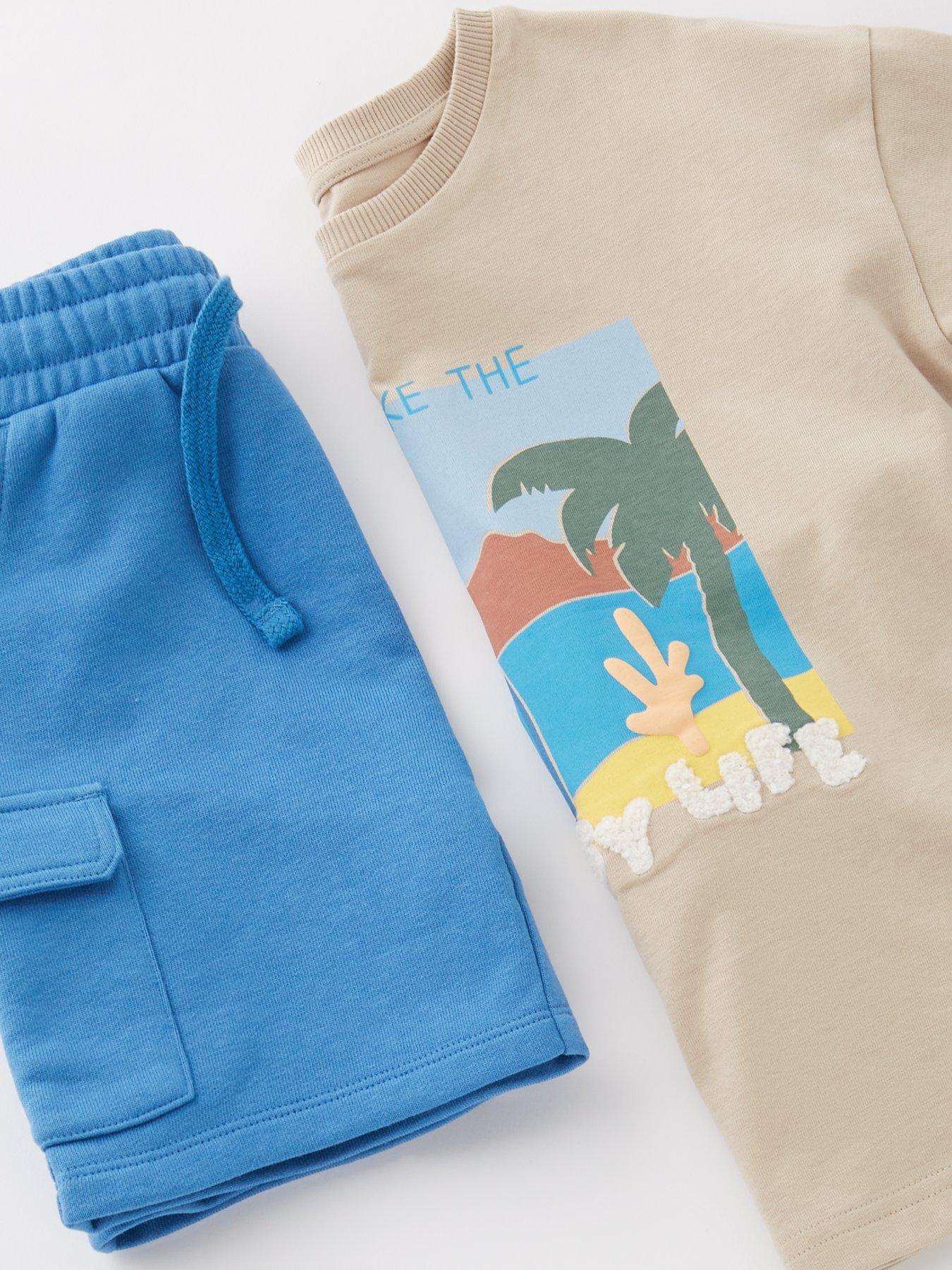 image of mini-v-by-very-boys-boucle-chest-graphic-t-shirt-and-short-set-blue