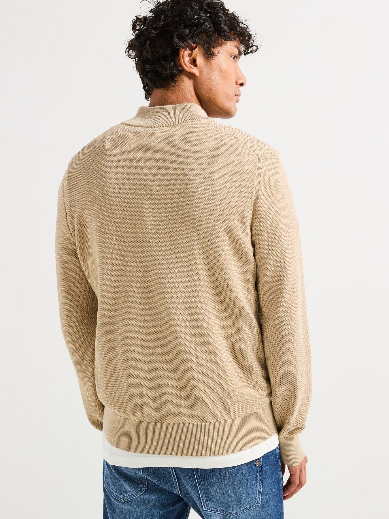  image of boss-ebrando-p-regular-fit-quarter-zip-knitted-jumper-light-beige