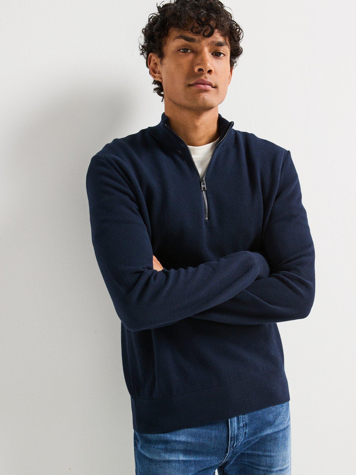 image of boss-ebrando-p-regular-fit-quarter-zip-knitted-jumper-dark-blue