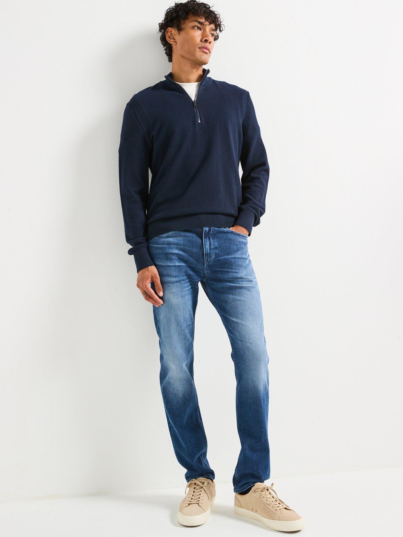  image of boss-ebrando-p-regular-fit-quarter-zip-knitted-jumper-dark-blue