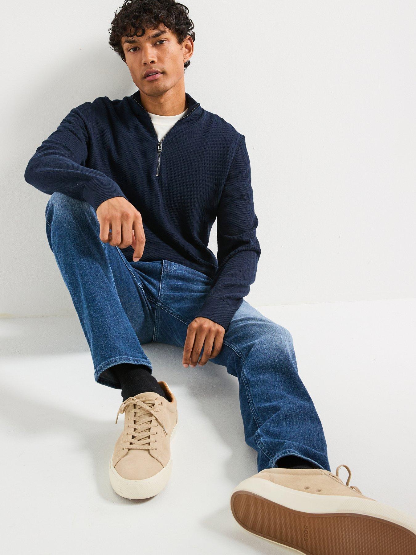  image of boss-ebrando-p-regular-fit-quarter-zip-knitted-jumper-dark-blue